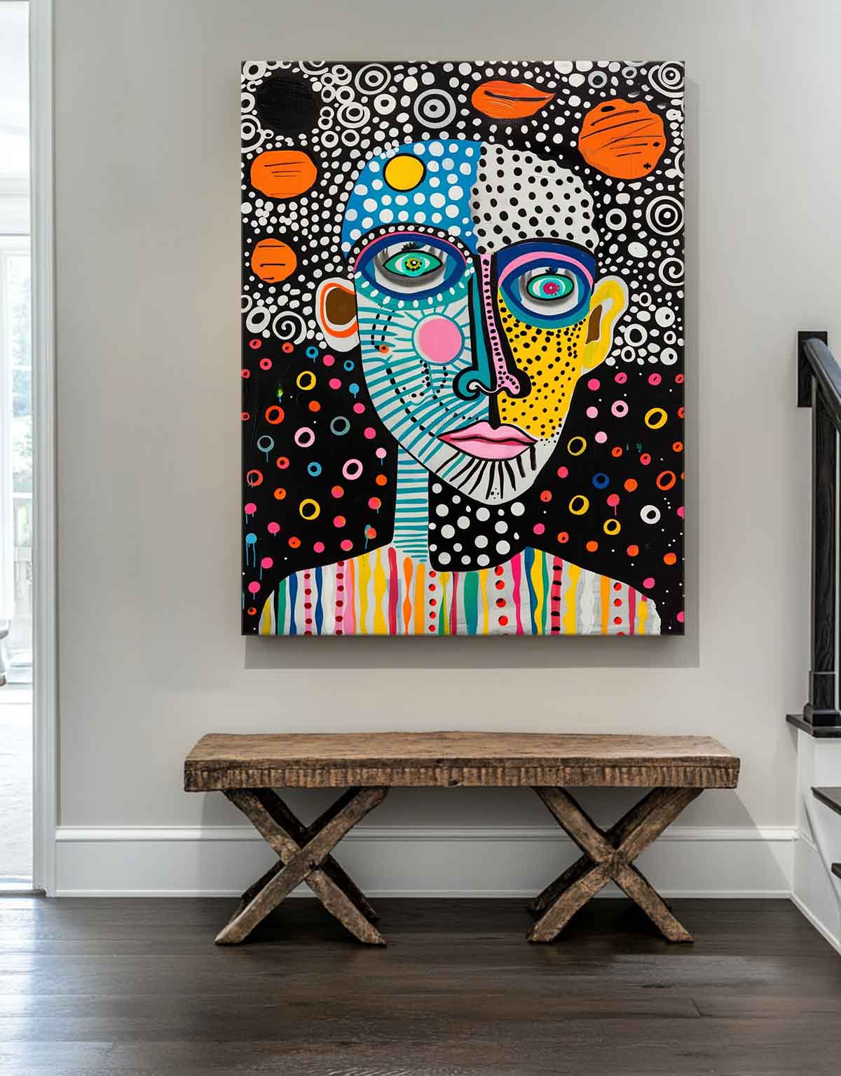 Funny Large Figure Painting Original Graffiti Face Wall Art Minimalism Colorful Abstract Artwork Gift
