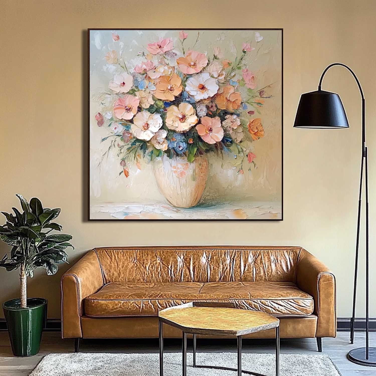 Large Textured Flower Painting Original Exquisite Vase Art Contemporary Blossom Wall Art For Living Room