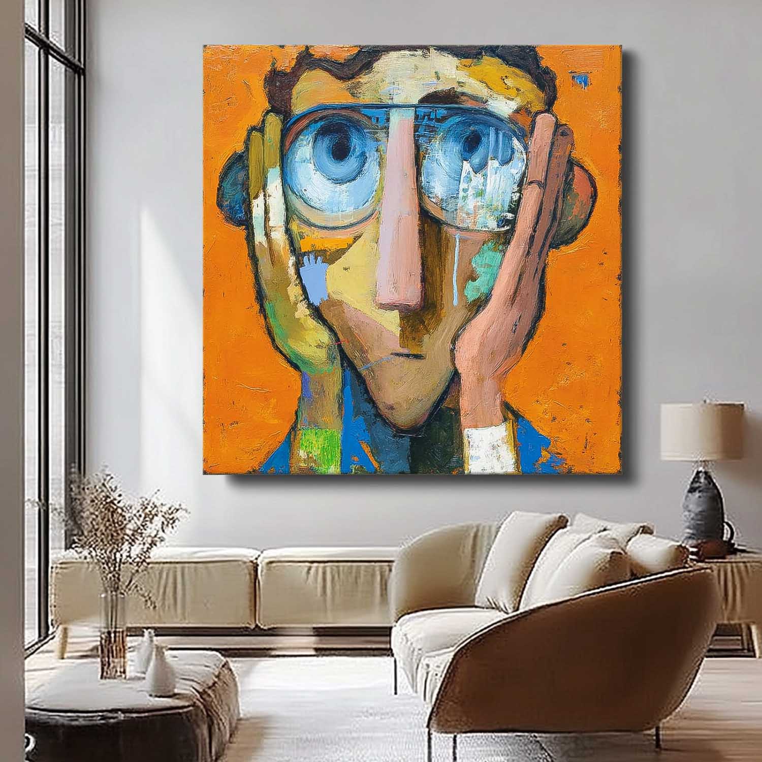 Abstract Portrait Oil Painting On Canvas Original Cute Boy Painting Large People Wall Art For Living Room
