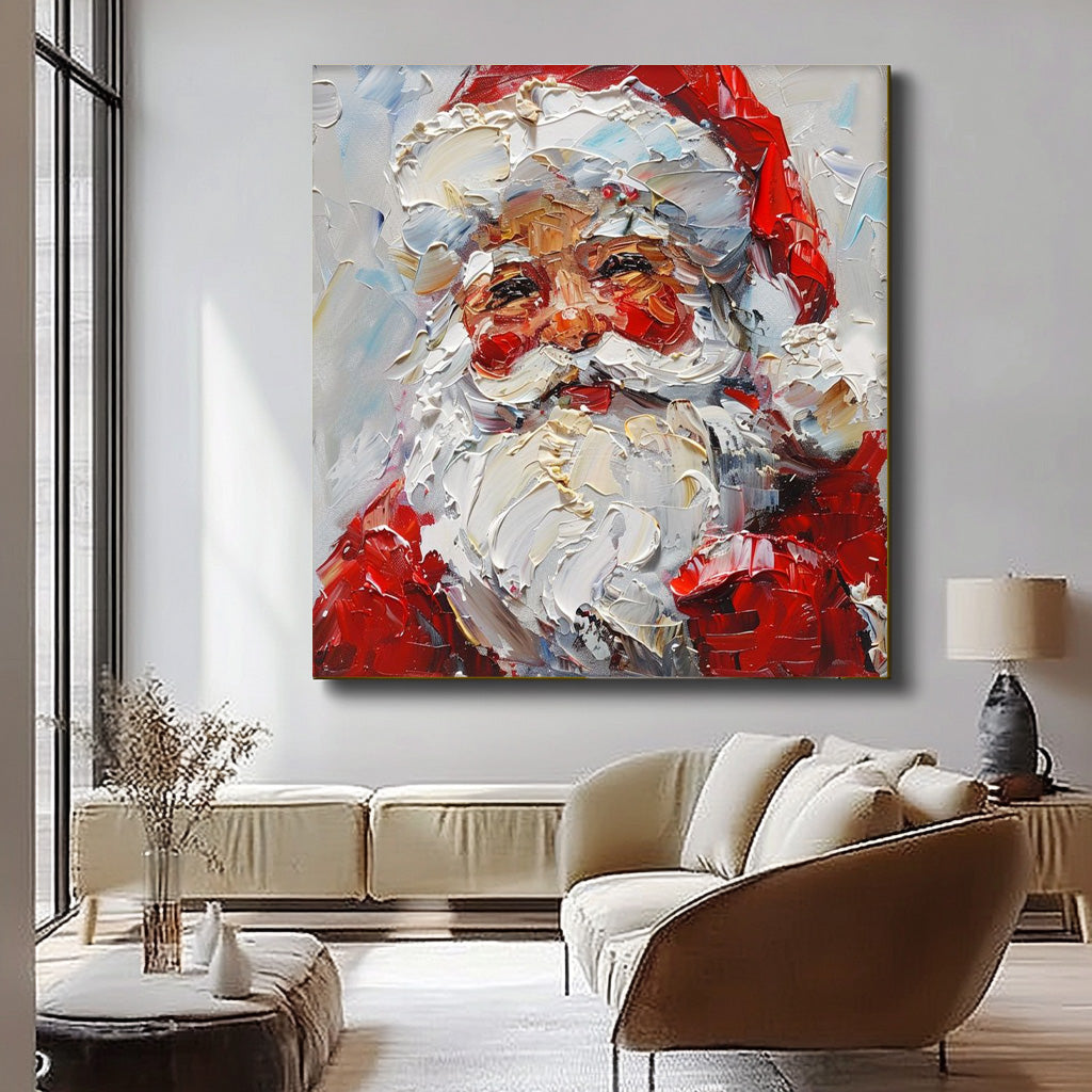Square Christmas Wall Art Vintage Santa Claus Painting Rustic Classic Santa Xmas Holiday Decor Winter Santa
