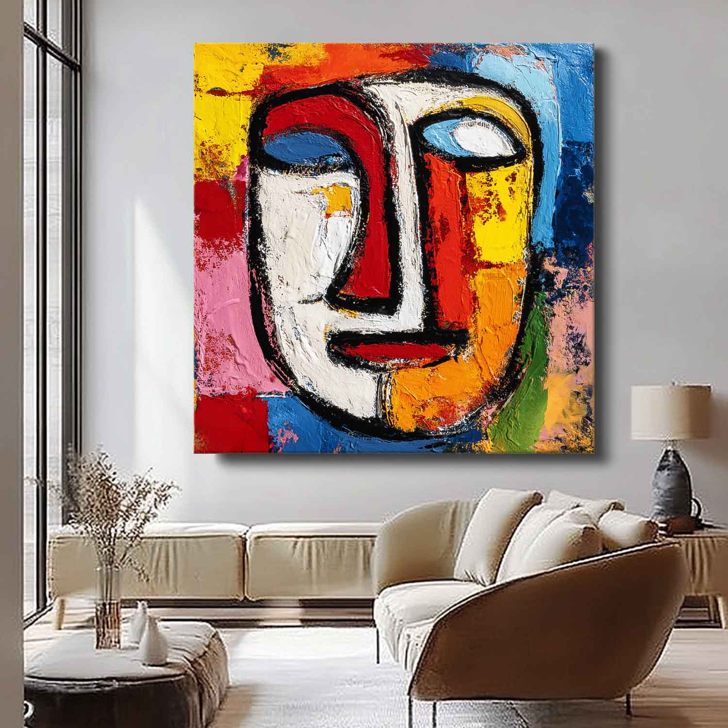 Large People Wall Art Abstract Portrait Oil Painting On Canvas Original Colorful Face Painting