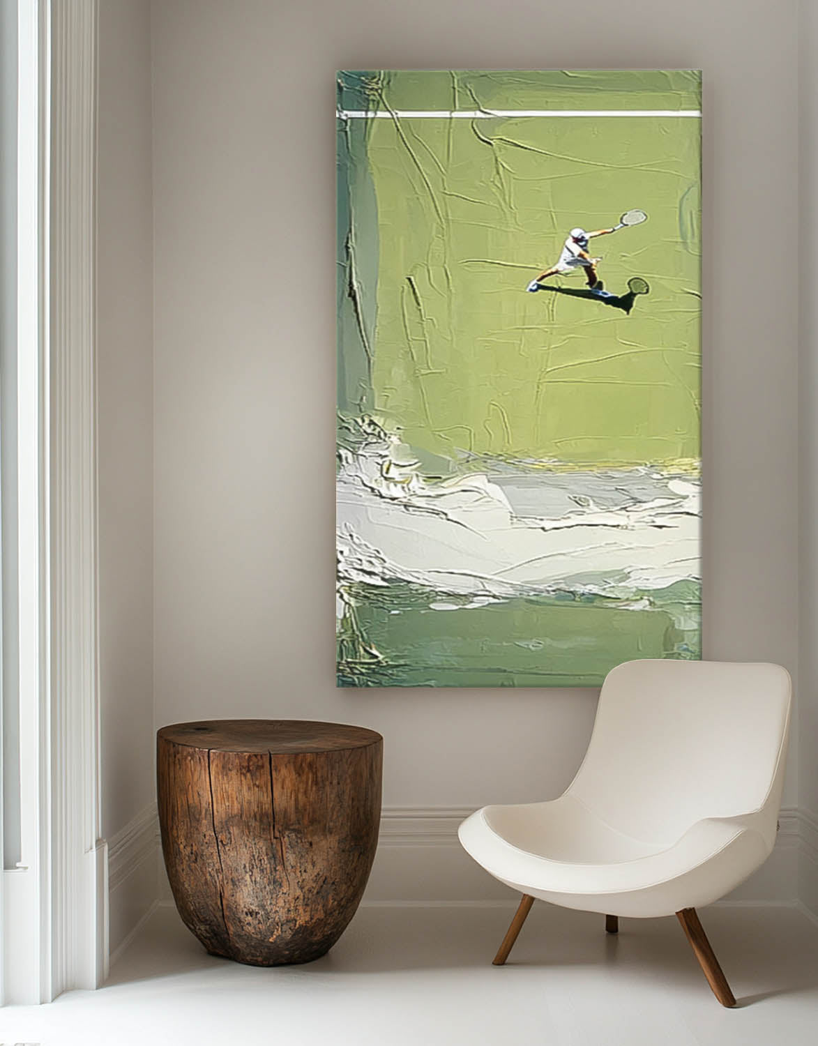 Abstract Tennis Sports Art on Canvas Large Green Tennis Court Painting Textured Wall Art Tennis Lovers Gift