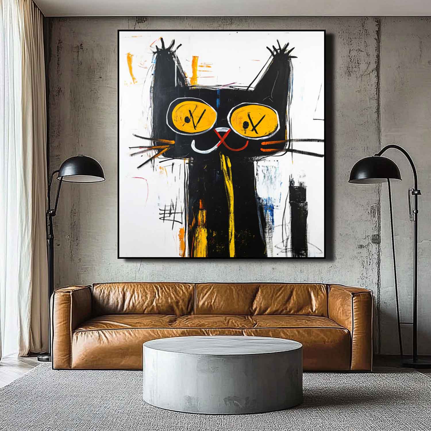 Graffiti Line Acrylic Painting Modern Cute Kitten Texture Animal Oil Painting Abstract Wall Art Decor