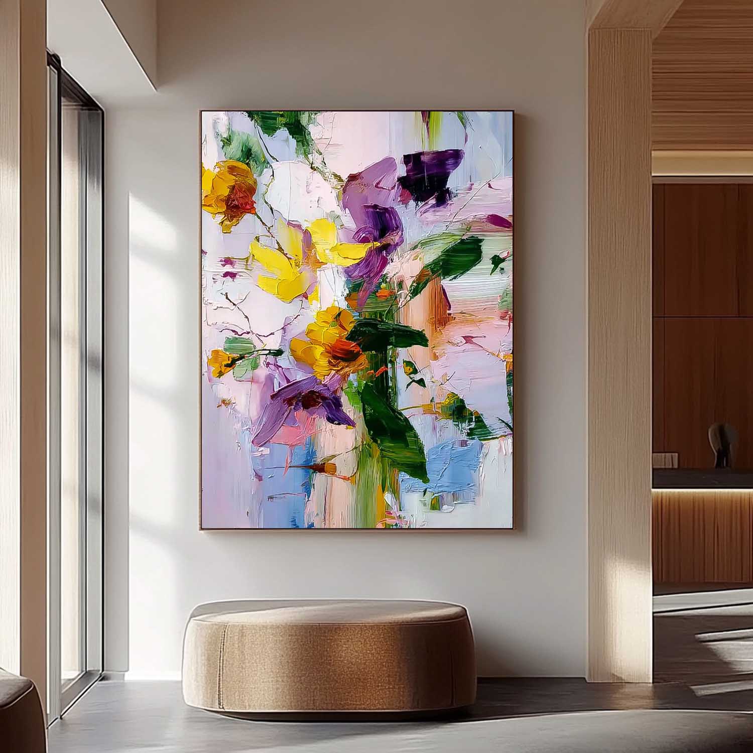 Large Flower Abstract Knife Painting Canvas Original Artwork Texture Plant Wall Art For Living Room