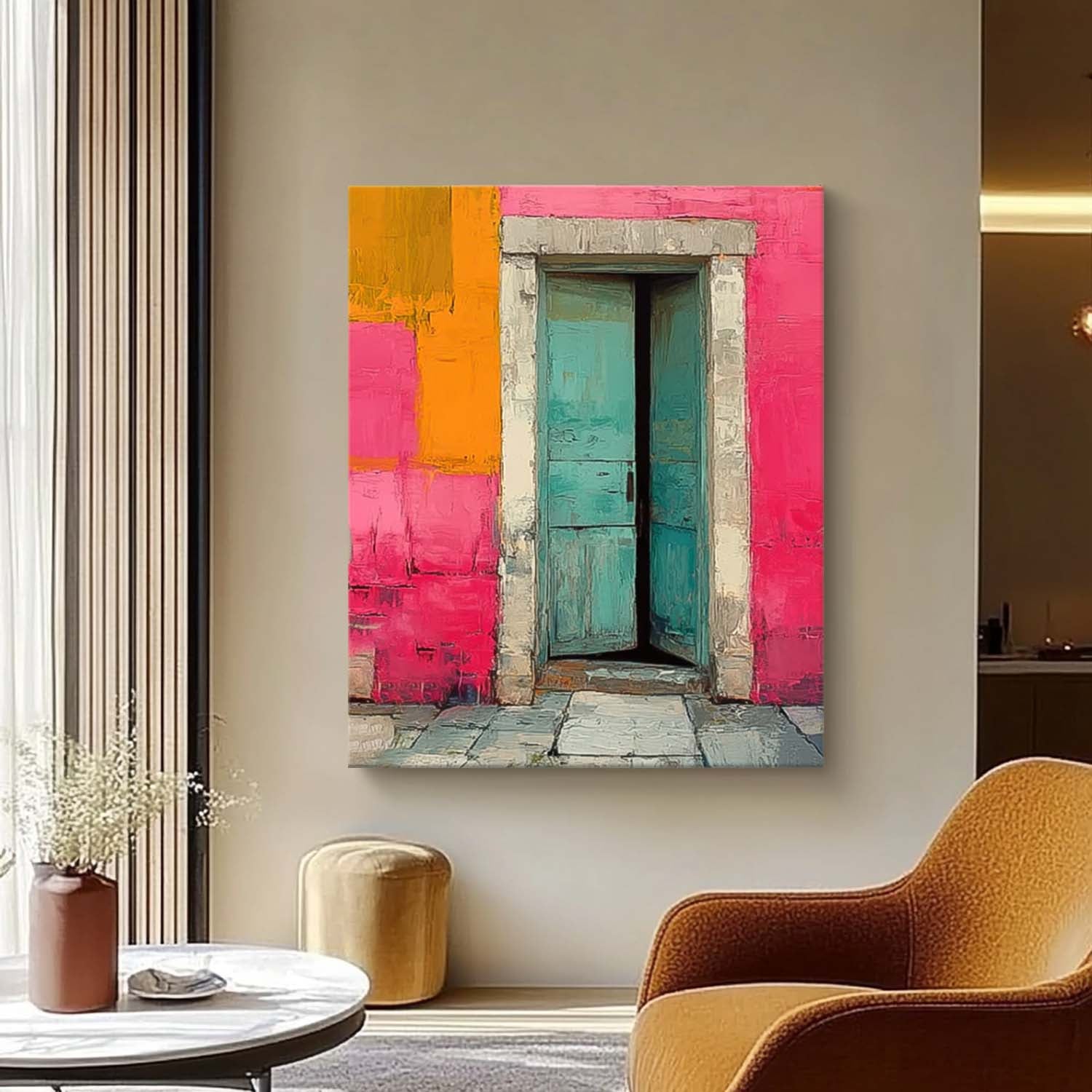 Large Architectural Door Painting Framed Original Vibrant Doorway Wall Art Abstract Acrylic painting