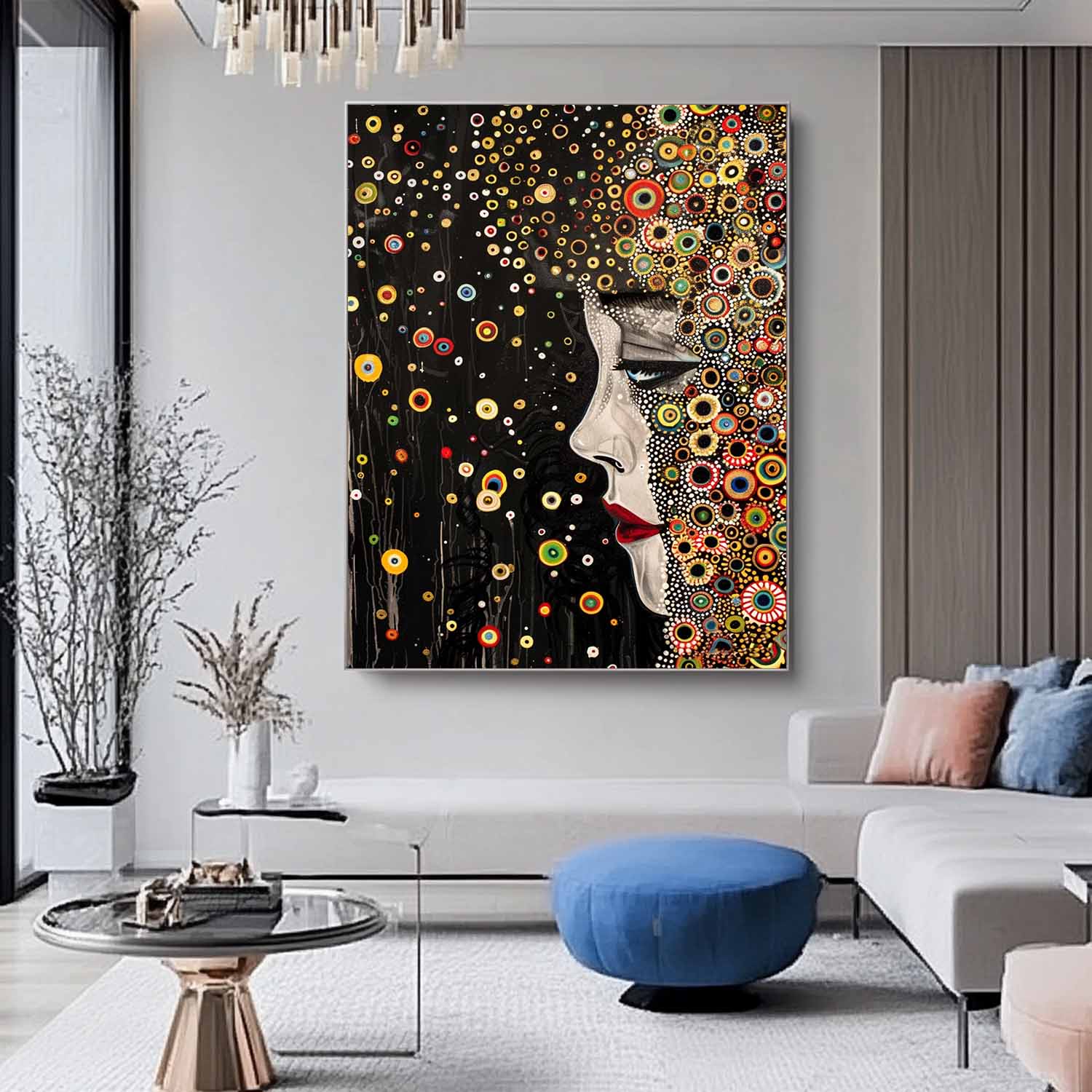 Large Figure Painting Original Gold Women Face Wall Art Minimalism Colorful Abstract Boho Artwork Gift