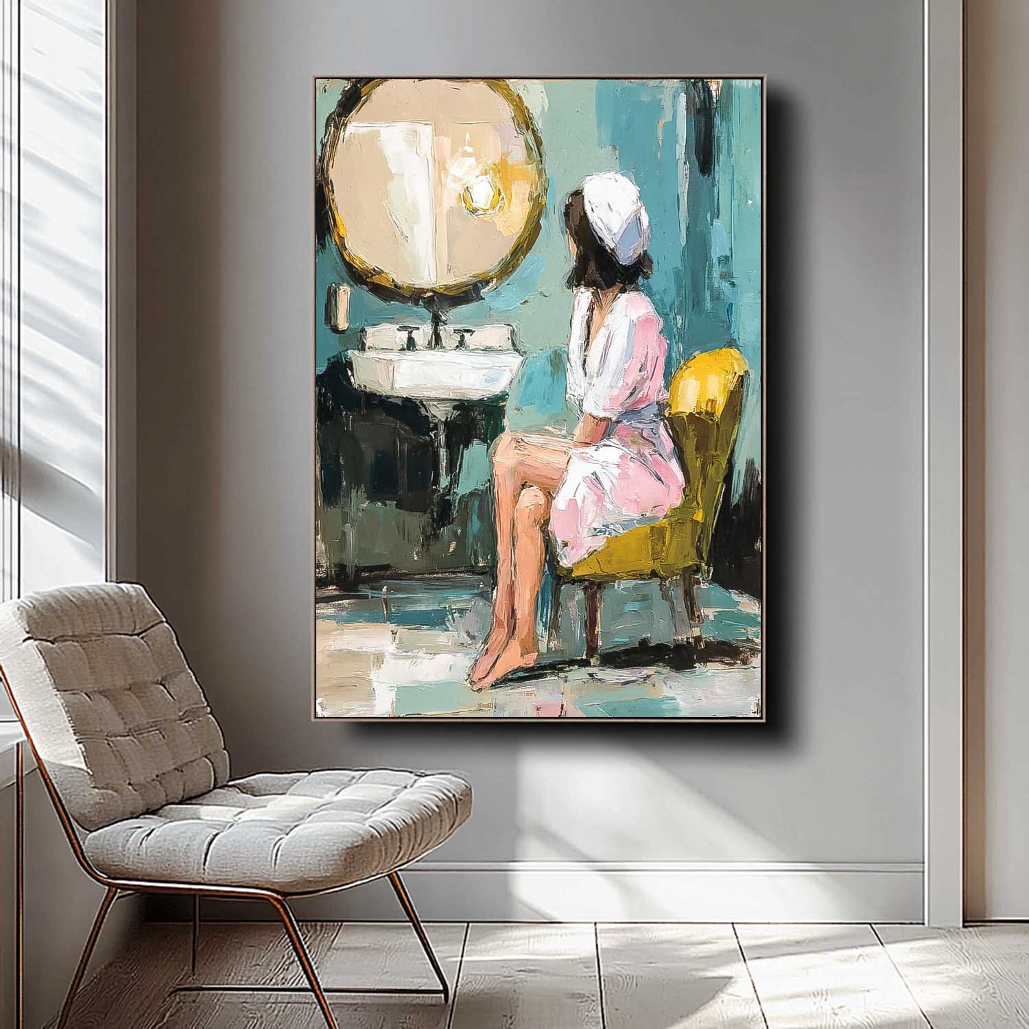 Abstract Lady Oil Painting Canvas Original Impressionist Bathroom Art Oil Painting Modern Home Decor