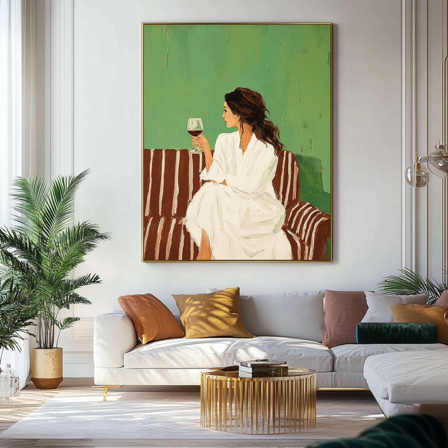Original Elegant Woman Wall Art Abstract Lady Wearing A Bathrobe Oil Painting Canvas Figure Artwork Framed