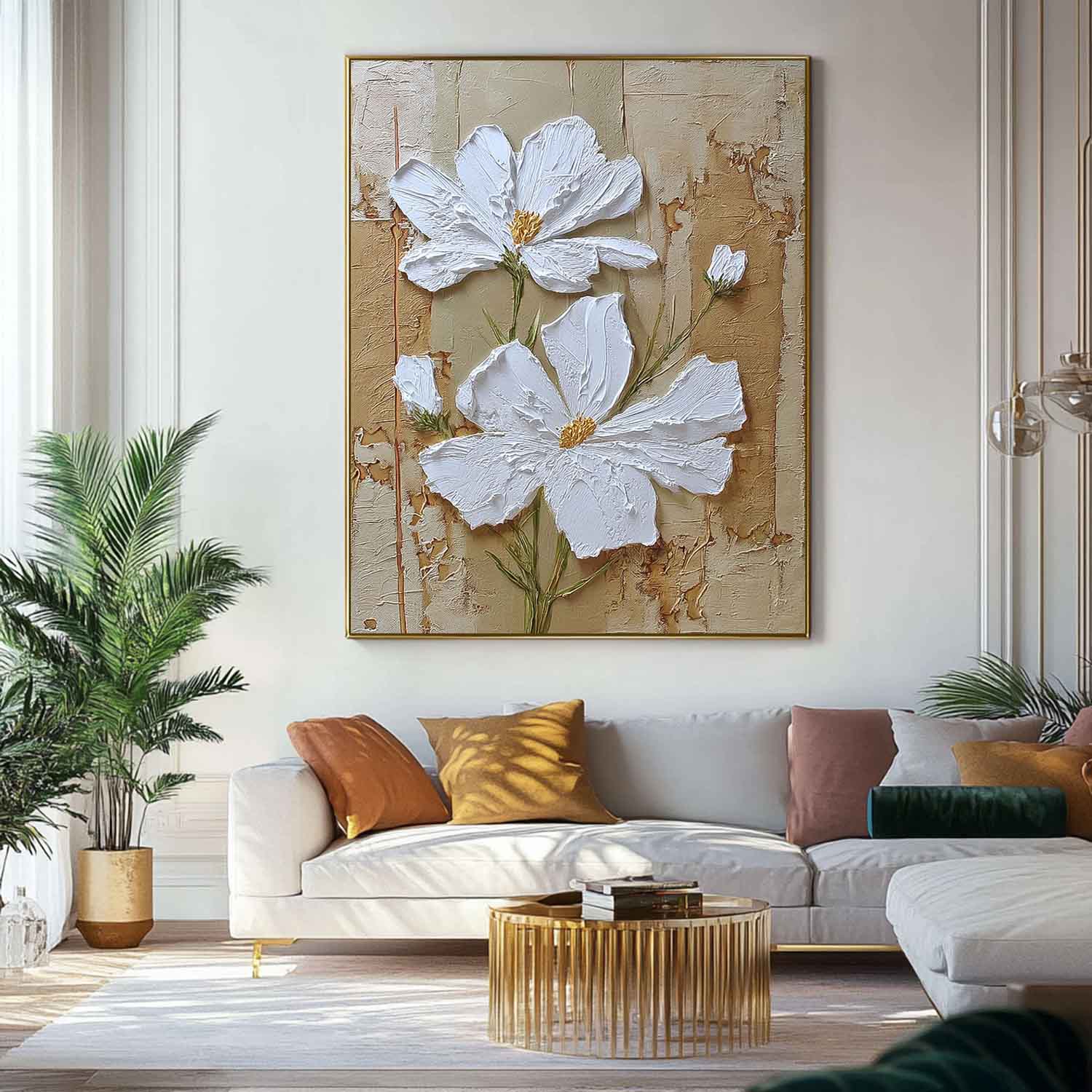 Large White Flower Abstract Oil Painting Canvas Texture Plant Wall Art Original Artwork Home Decor