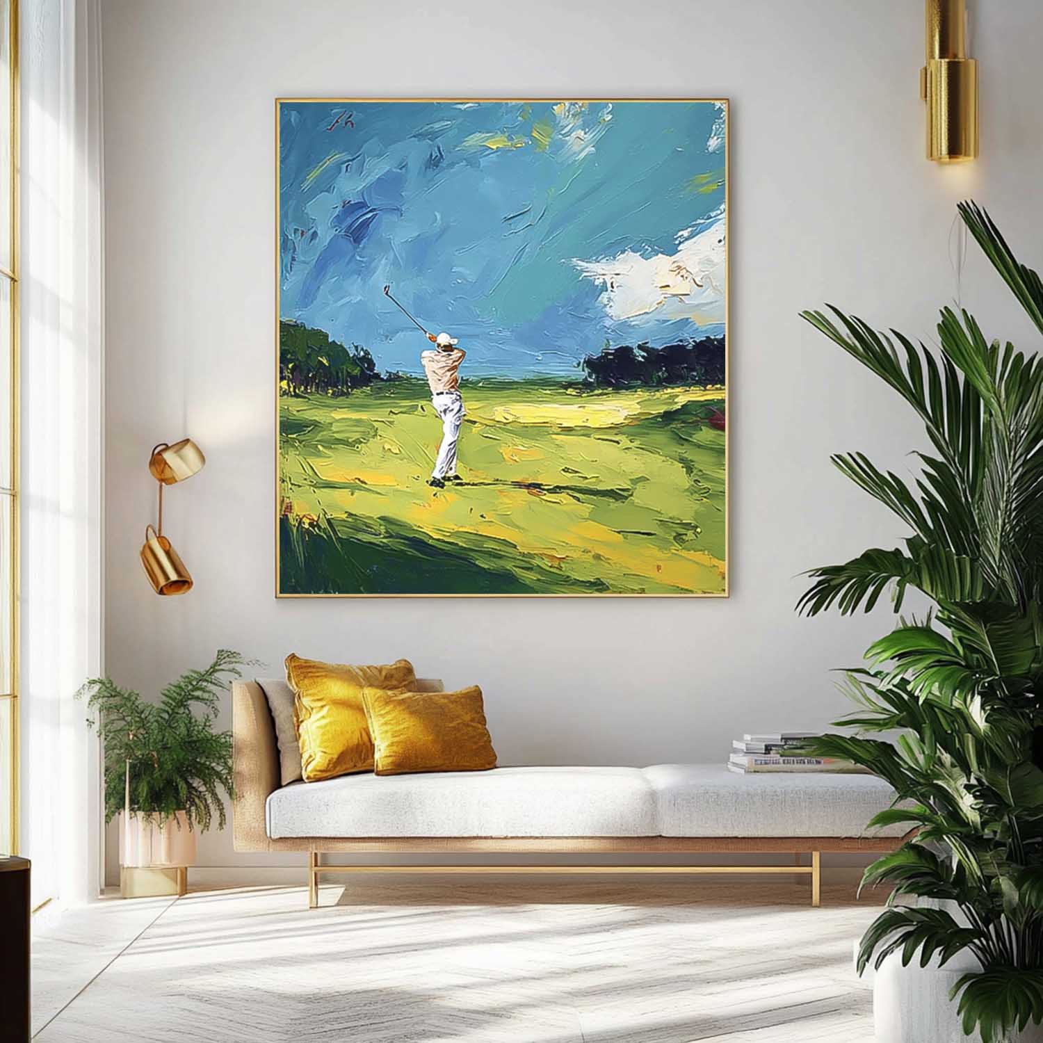 Square Textured Green Golf Course Art Contemporary Sport Decor Modern Golf Artwork Golf Lovers Gift