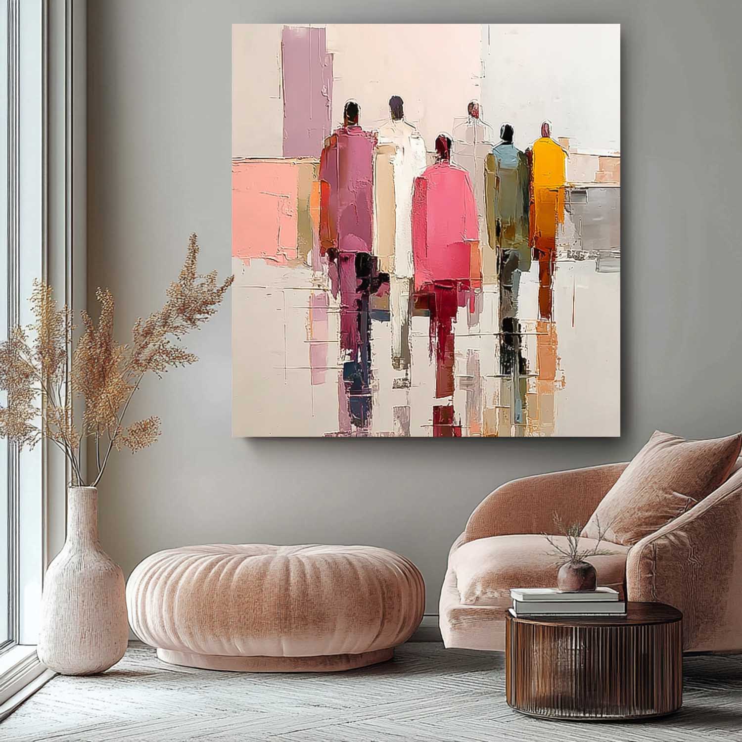 Original Passerby Features Artwork Abstract Figure Painting Canvas Large Multi-person Street Wall Art