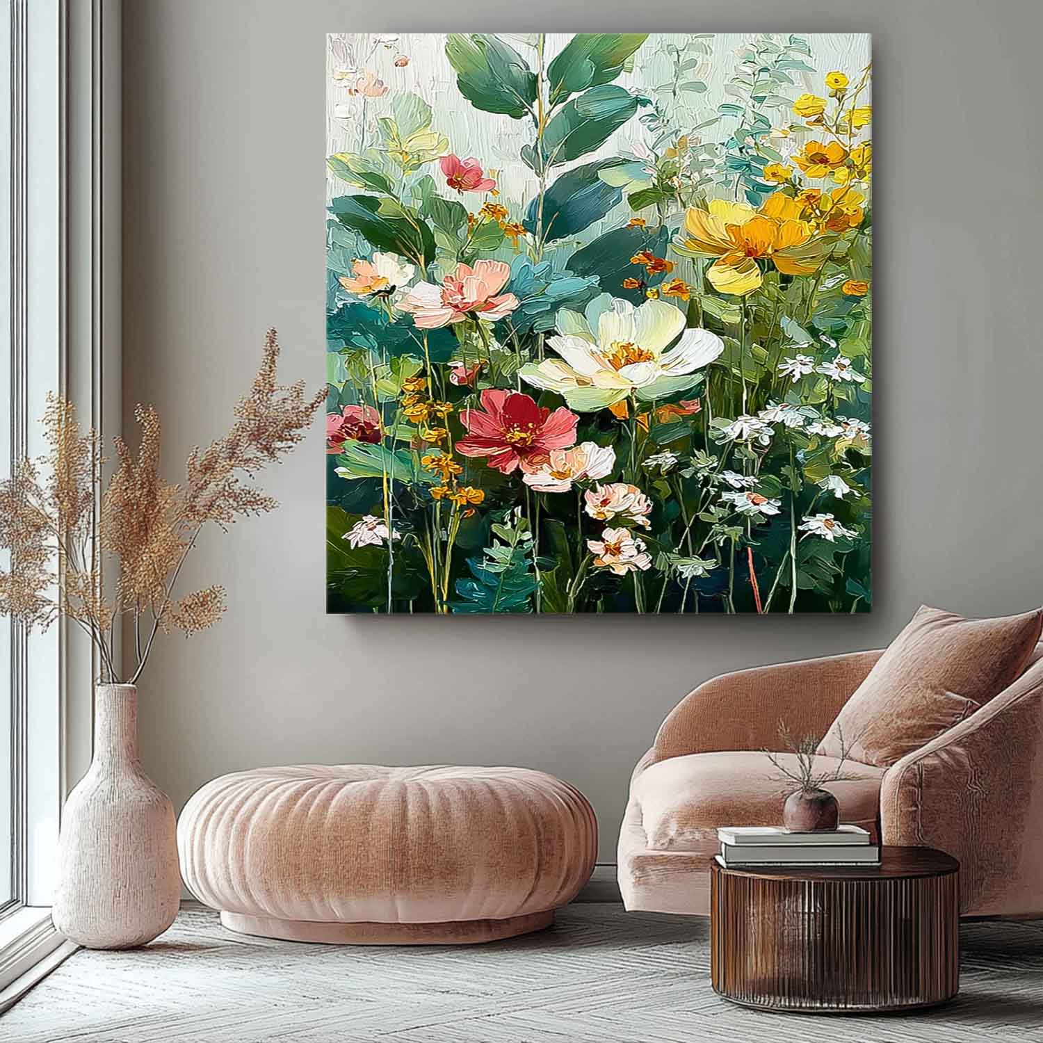 Green Original Artwork Texture Plant Wall Art Large Flower Abstract Oil Painting Canvas Home Decor