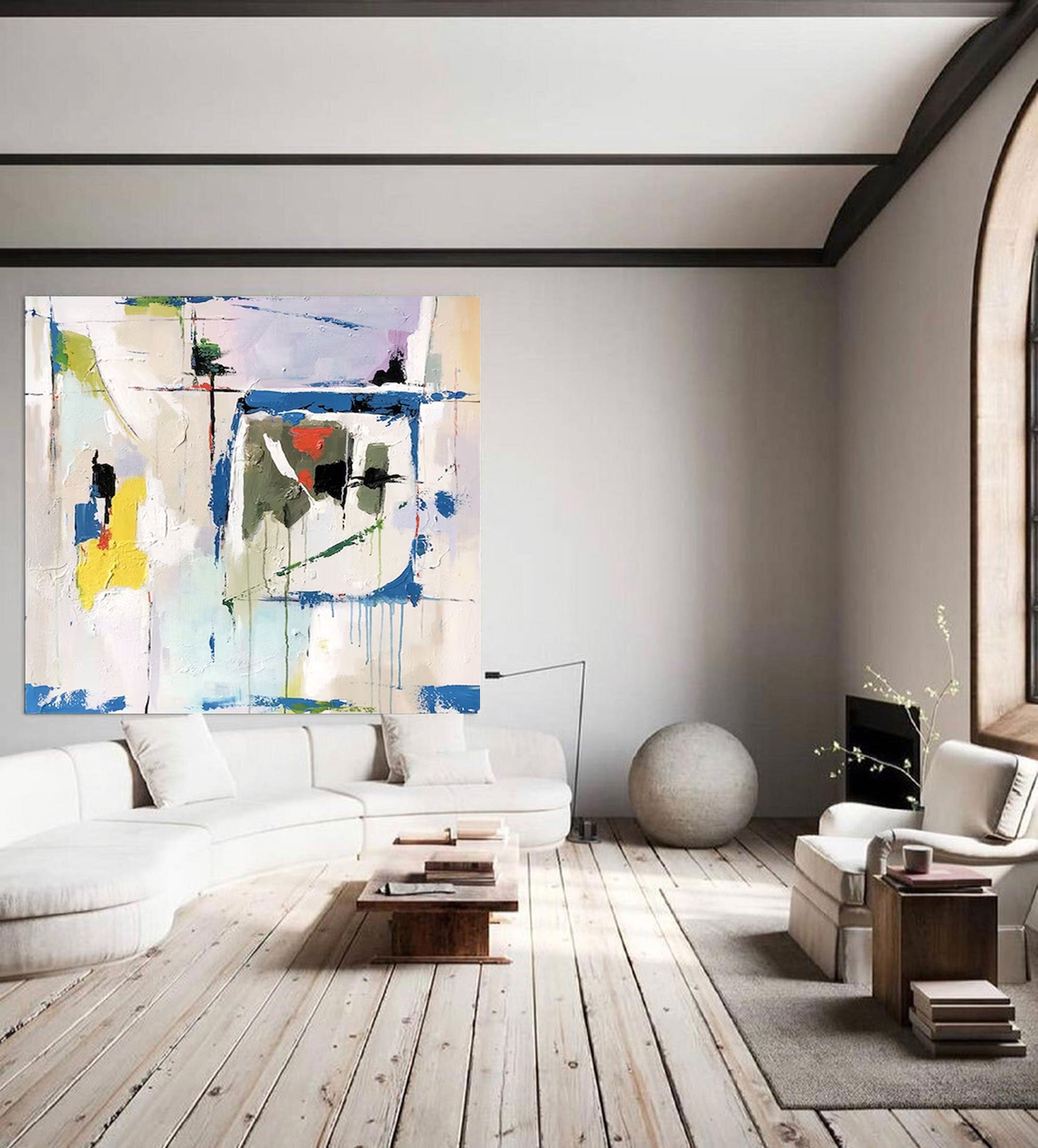 Original Abstract Oil Painting on Canvas expressionism as this unique blue square painting adds a touch of sophistication and creativity to your home decor