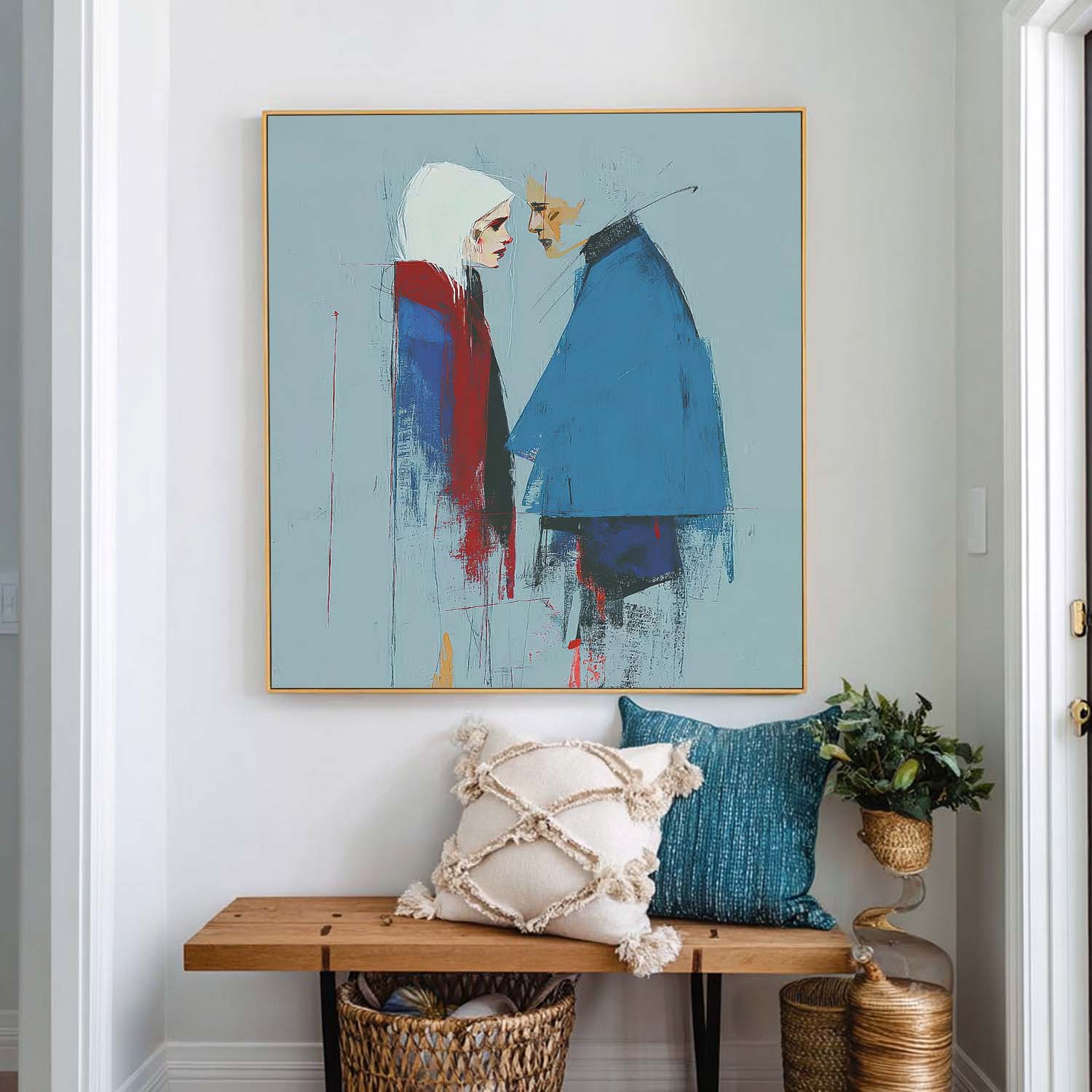 Abstract Couple Oil Painting Canvas Modern Intimate Moment Wall Art Hand - Painted Unique Home Decor