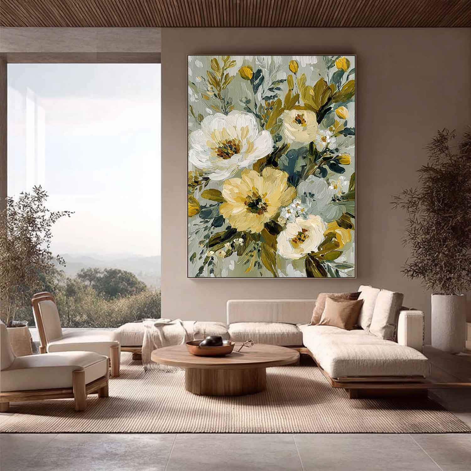 Vintage Floral Wall Art Textured Tulip Oil Painting Sage Green Impasto Botanical Flower Painting Antique Style 