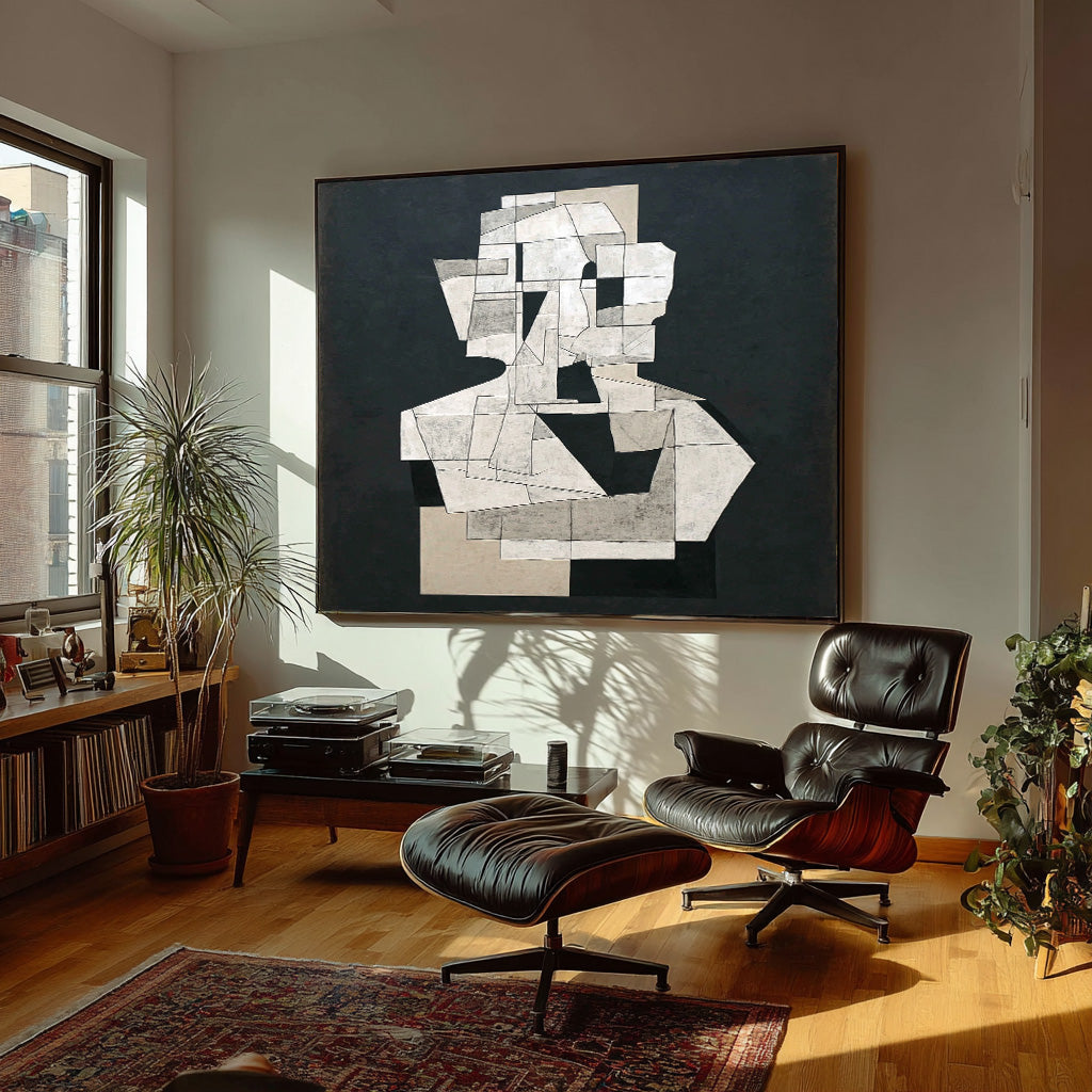 Abstract Geometric Black & White Wall Art Minimalist Modern Canvas Painting For Home Decor Unique Artwork