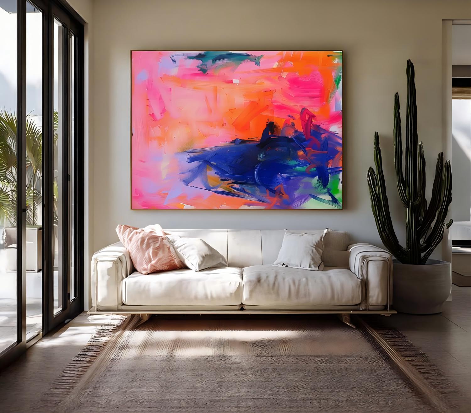 Abstract Expressionist Oil Painting Bold Color Blocking Wall Art Original Canvas For Contemporary Home Decor