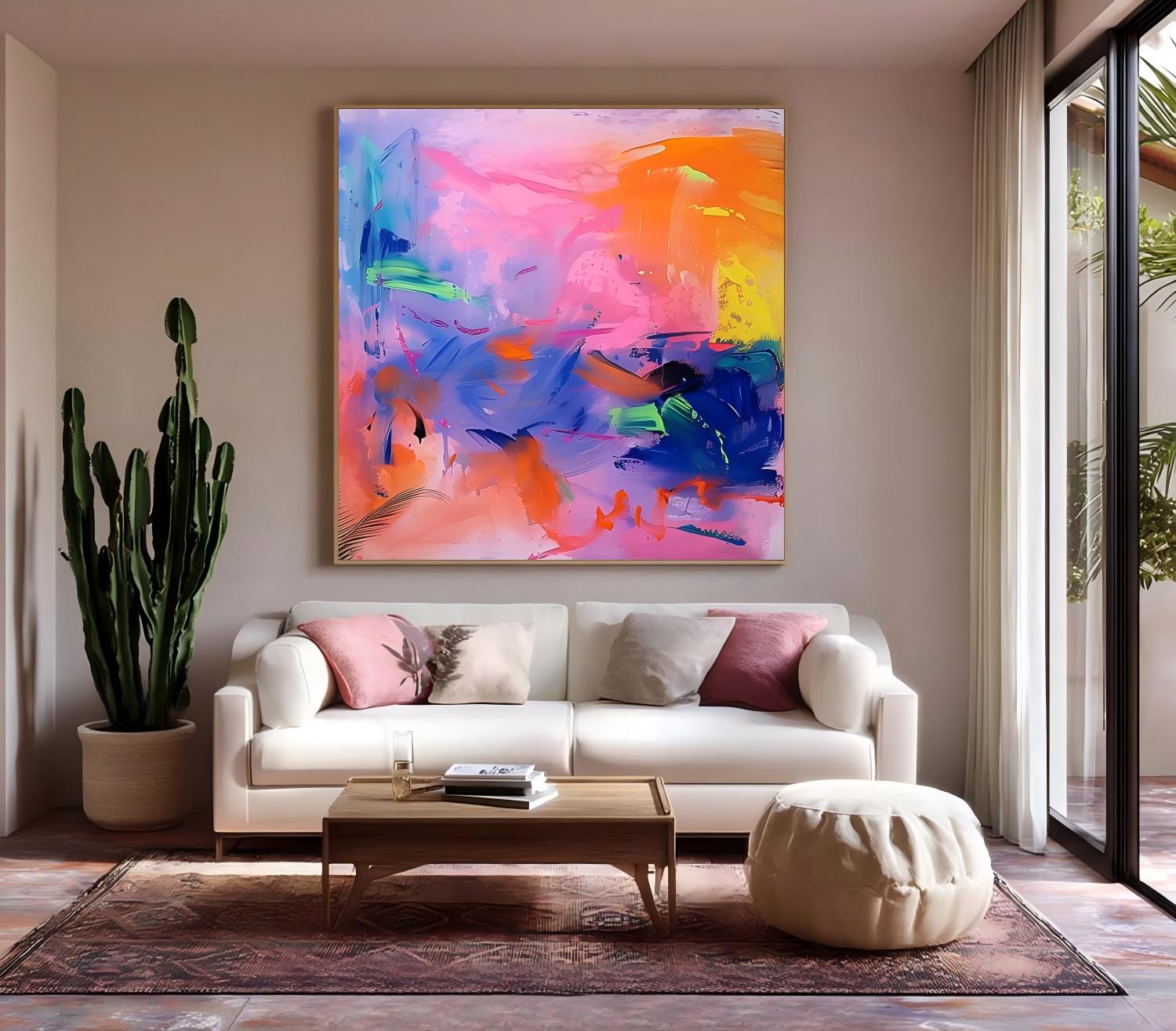 Vibrant Abstract Painting Colorful Wall Art Modern Expressive Brushstroke Oil Painting Original Artwork