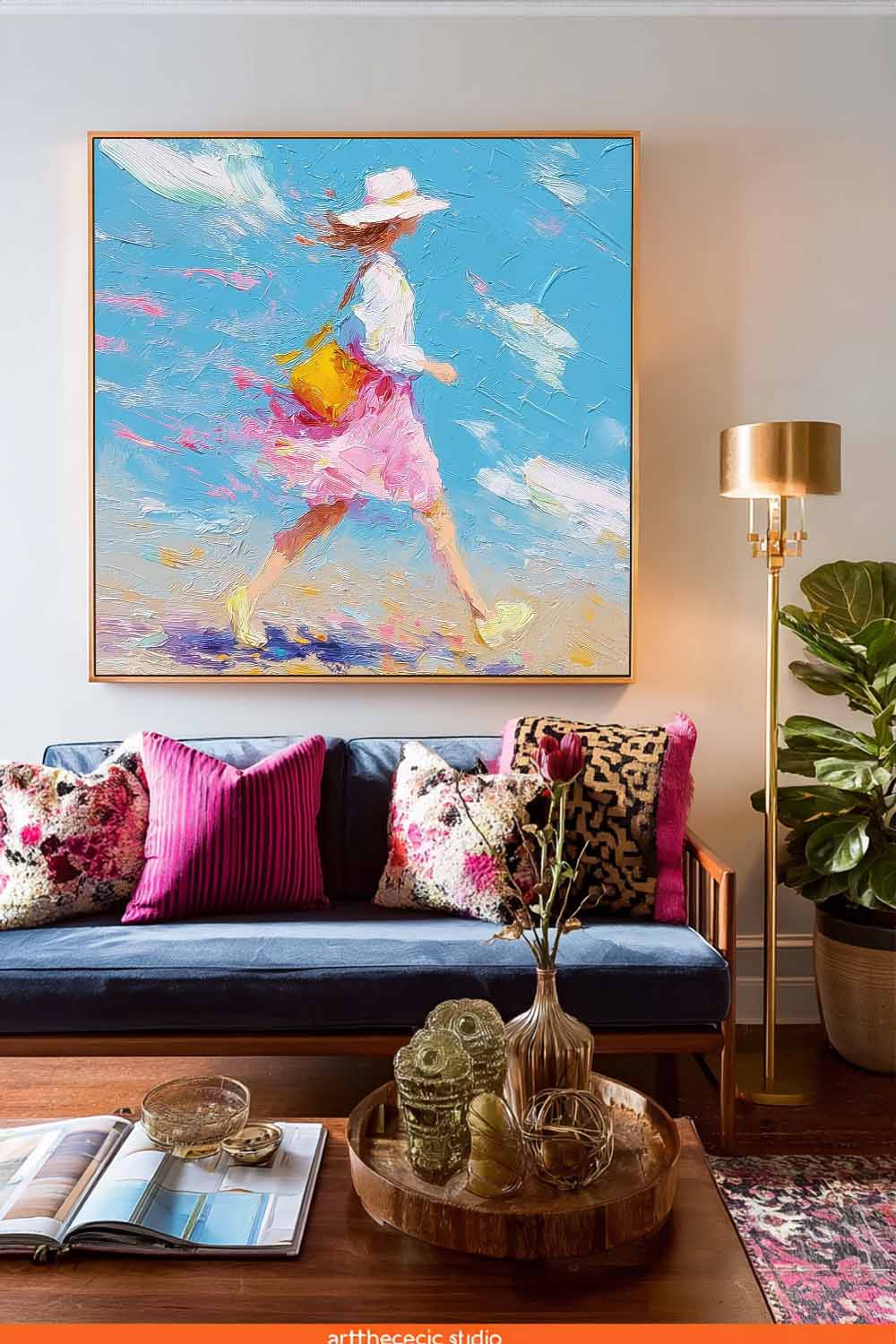Contemporary Expressionist Palette Knife Painting Large Colorful Abstract Girl Wall Art Textured Acrylic painting