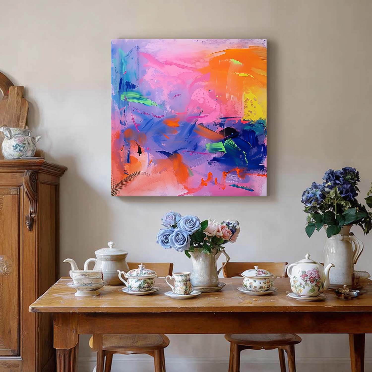 Vibrant Abstract Painting Colorful Wall Art Modern Expressive Brushstroke Oil Painting Original Artwork