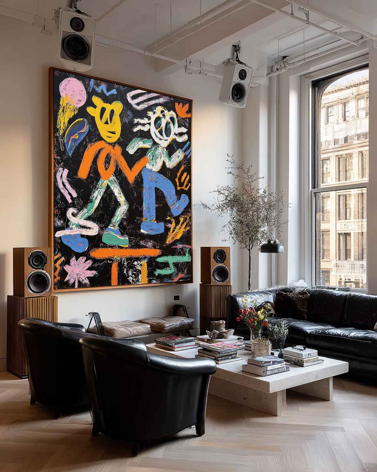 Whimsical Pop Art Colorful Doodle Impasto Oil Painting Vibrant Sun & Flower Abstract Playful Texture Artwork