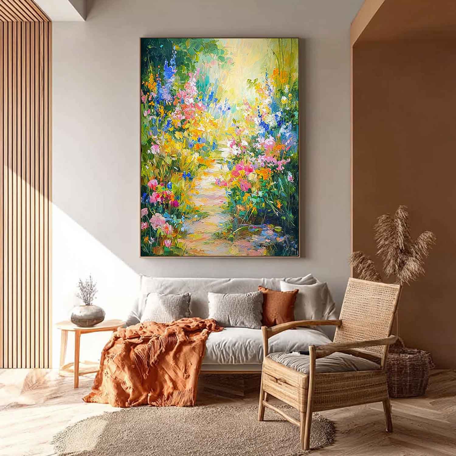 Heavy Texture Impasto Yellow Flower Art Rustic Bouquet Oil Painting Modern Farmhouse Floral Wall Decor