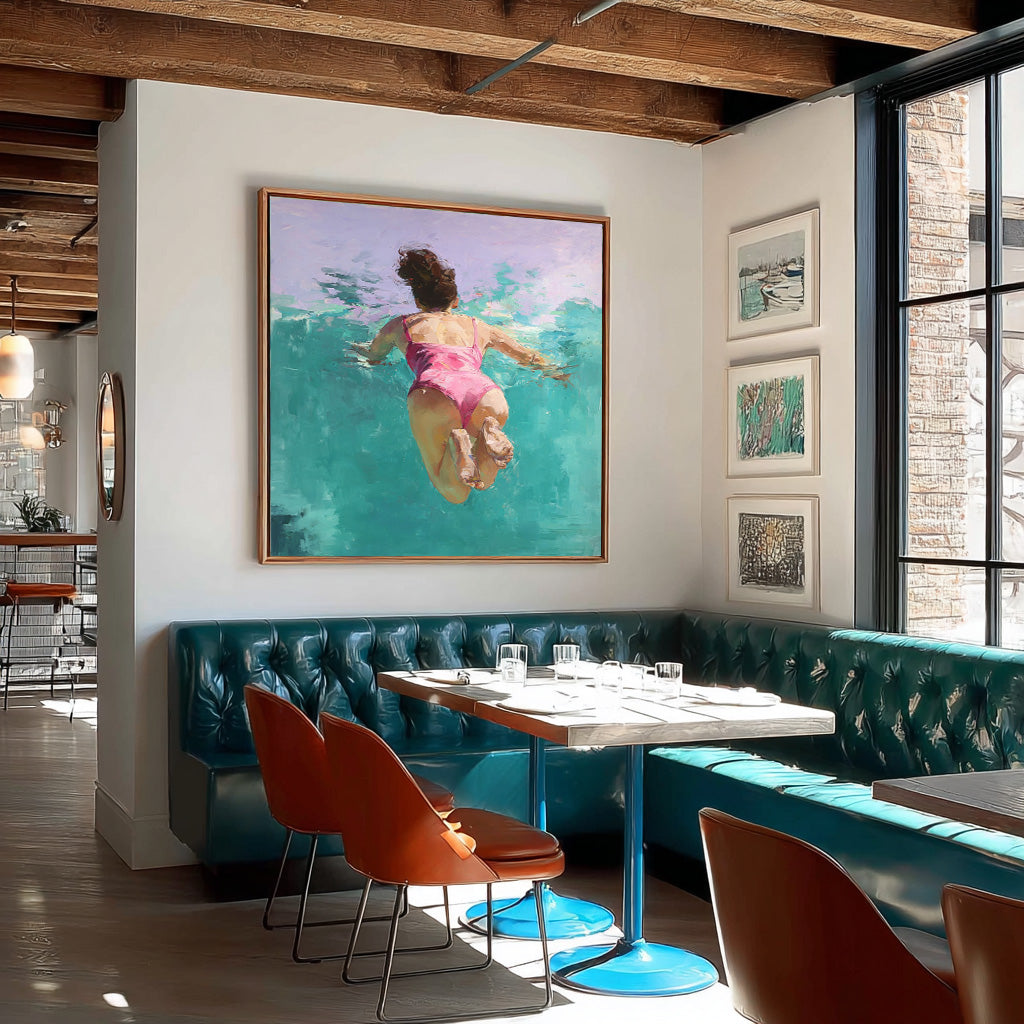 Color Original Girl swimming Wall Art Diving In Ocean Sensual Woman Acrylic Painting Cute Lady Artwork