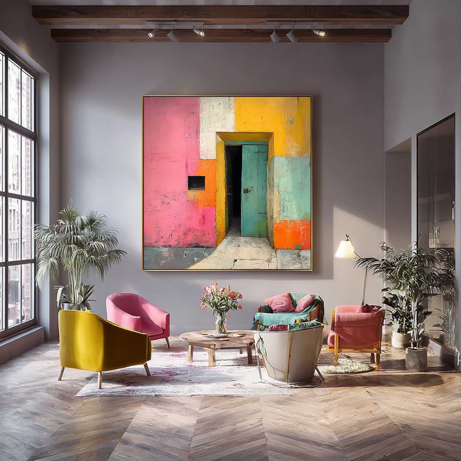 Abstract Acrylic painting Original Vibrant Doorway Wall Art Large Architectural Door Painting Framed
