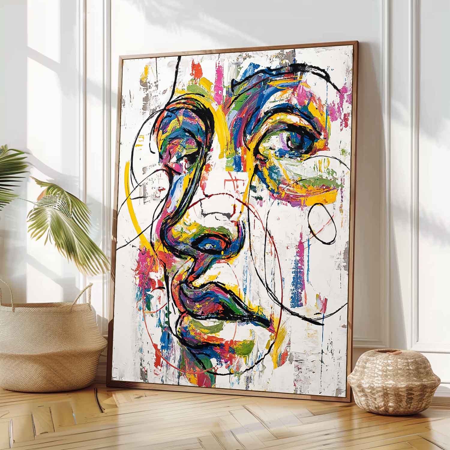 Large People Wall Art Color Abstract Side Face Oil Painting Canvas Original Facial Features Artwork
