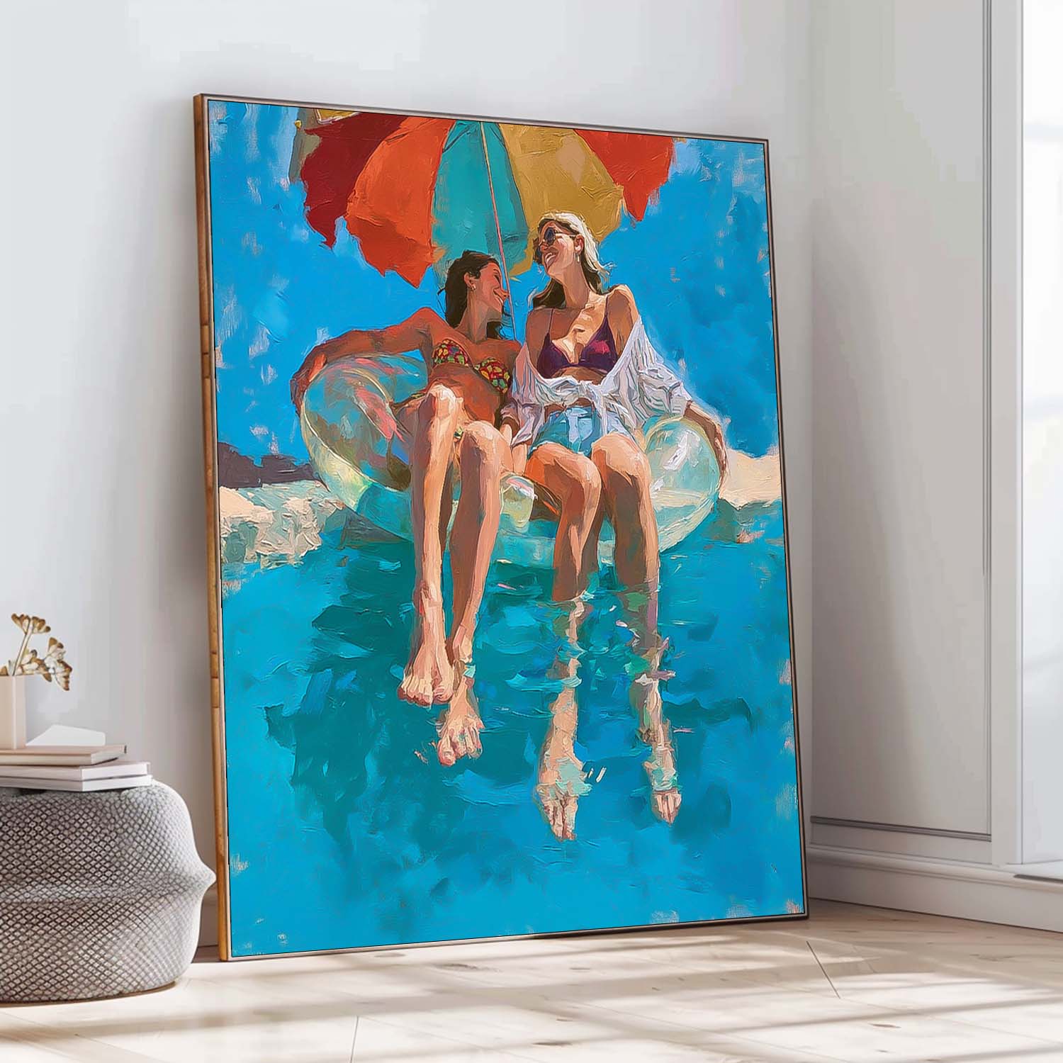 Abstract Lady playing In Water Oil Painting Canvas Original Diving Wall Art Modern Swimming Artwork