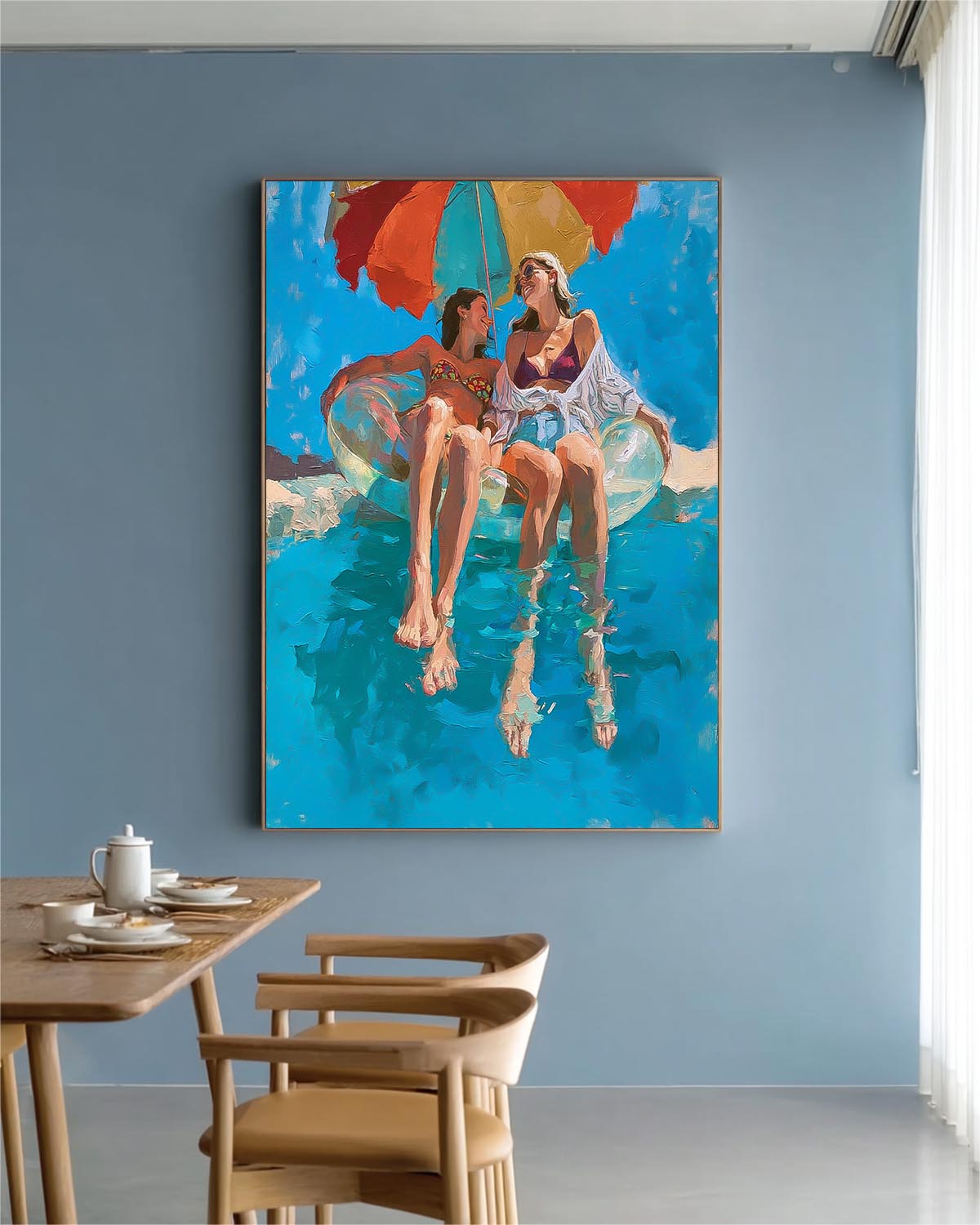 Abstract Lady playing In Water Oil Painting Canvas Original Diving Wall Art Modern Swimming Artwork