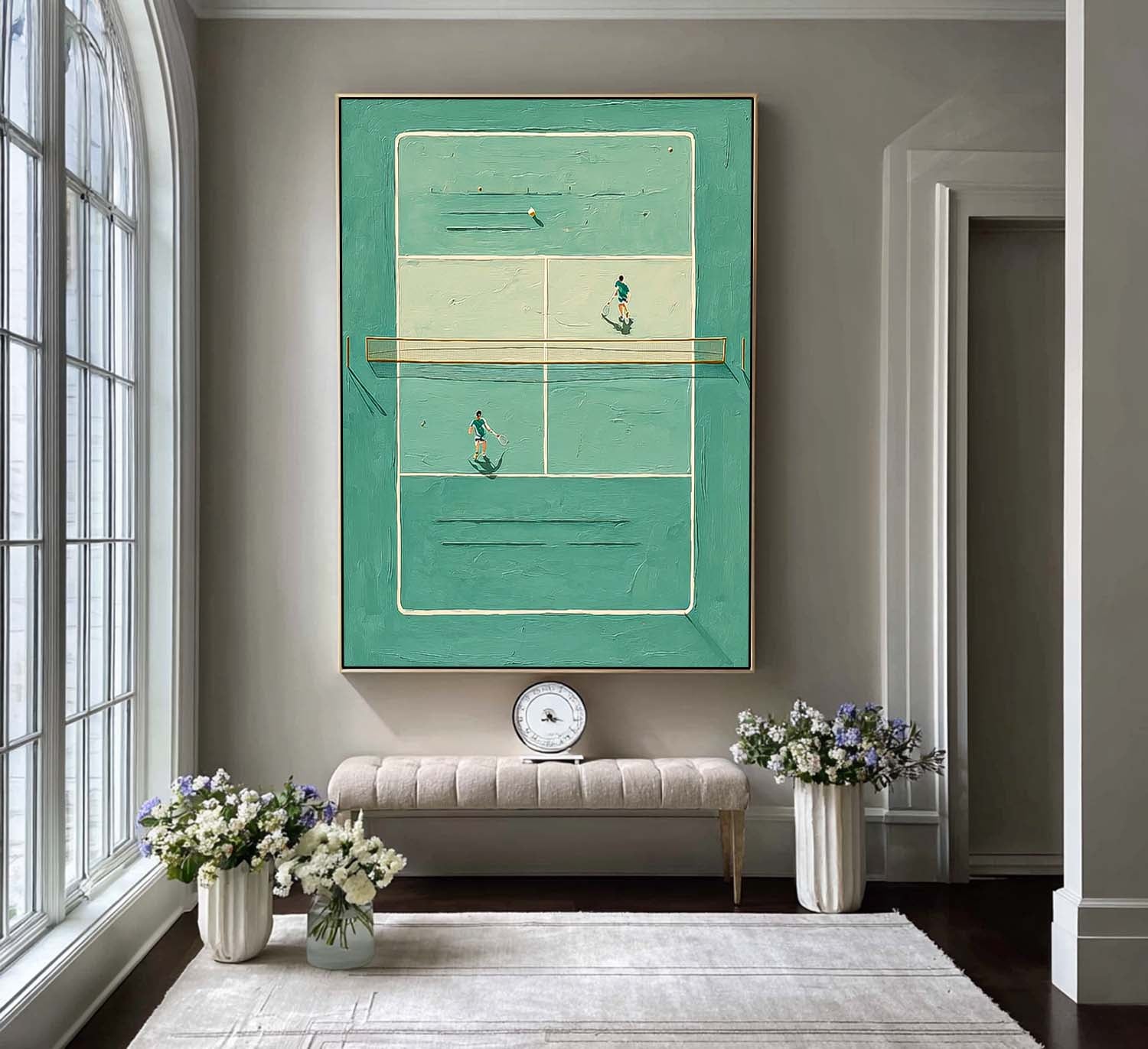 Large Tennis Wall Art Original Green Tennis Court Oil Painting Tennis Lovers Gifts Sports Decor