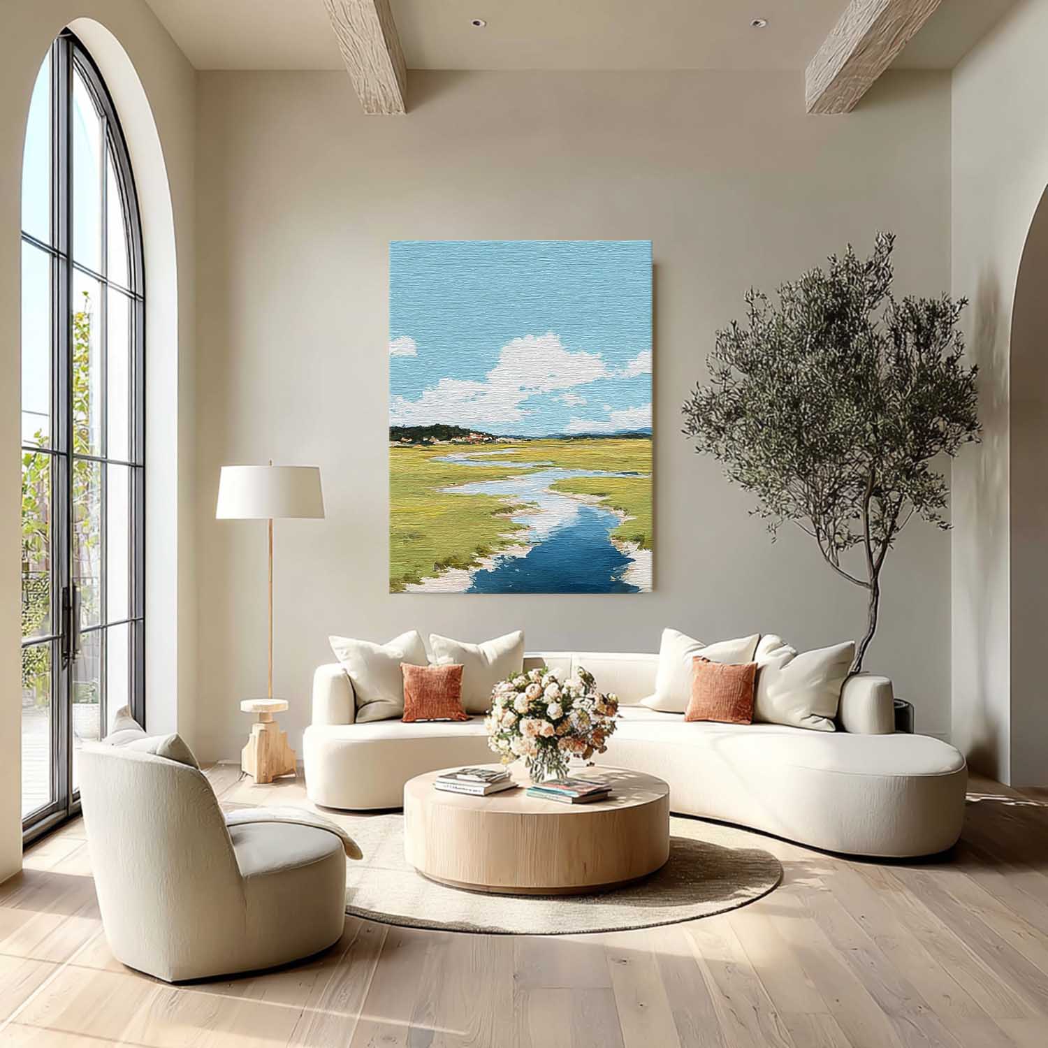 Abstract Vllage Scenery Oil Painting Framed Tranquil Landscape Artwork Large Wall Art Home Decor
