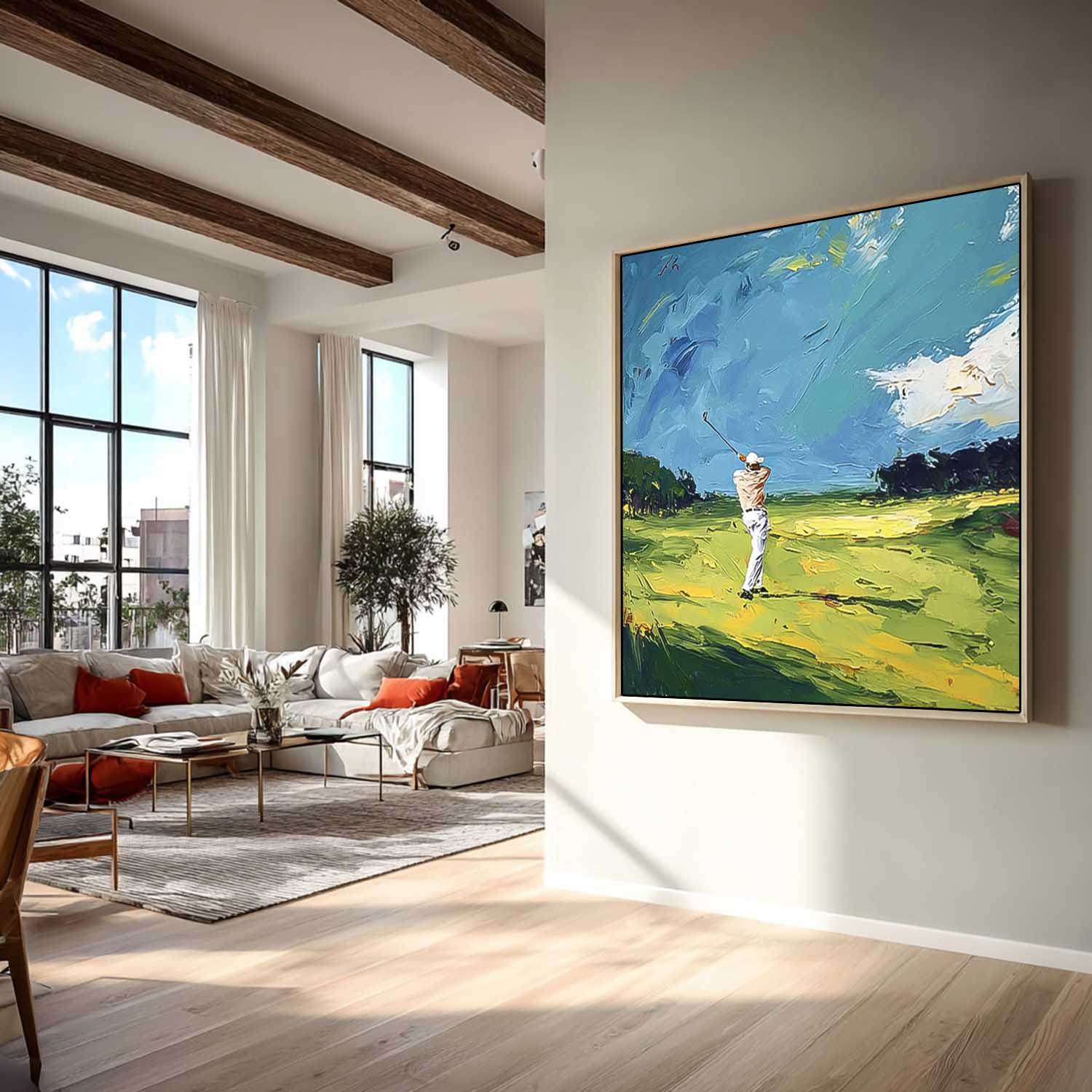 Square Textured Green Golf Course Art Contemporary Sport Decor Modern Golf Artwork Golf Lovers Gift