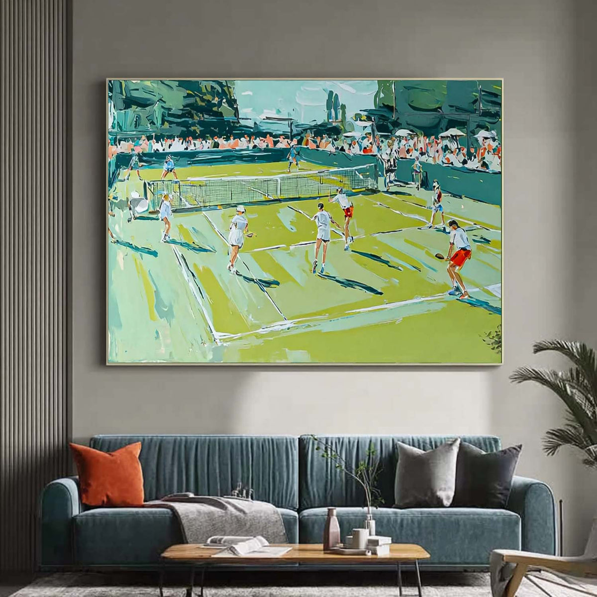 Textured Wall Art Large Green Tennis Court Painting Abstract Tennis Sports Art On Canvas Tennis Lovers Gift