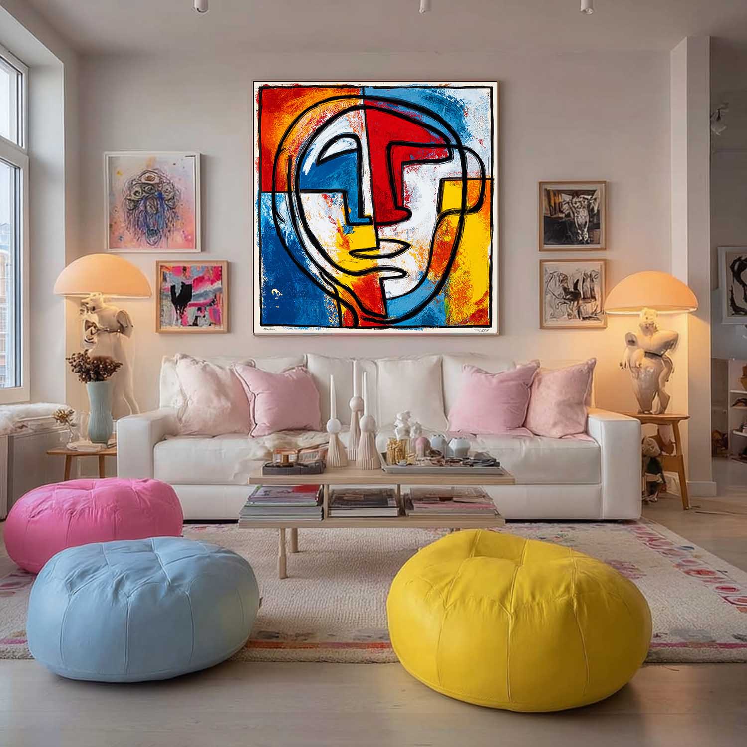 Large Graffiti Face Wall Art Abstract Portrait Oil Painting On Canvas Original Colorful Face Painting