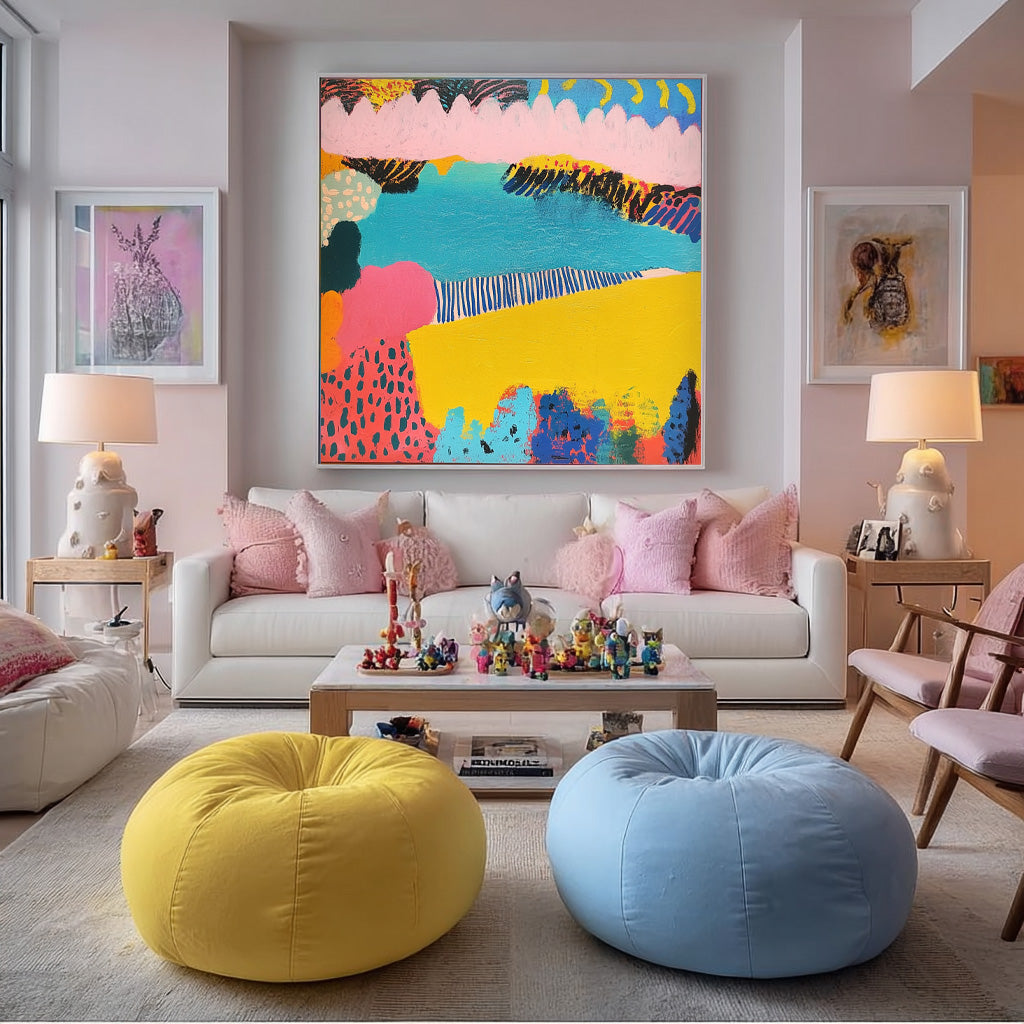 Original Landscape Painting Square Contemporary Art Texture Acrylic painting Abstract Graffiti Wall Art