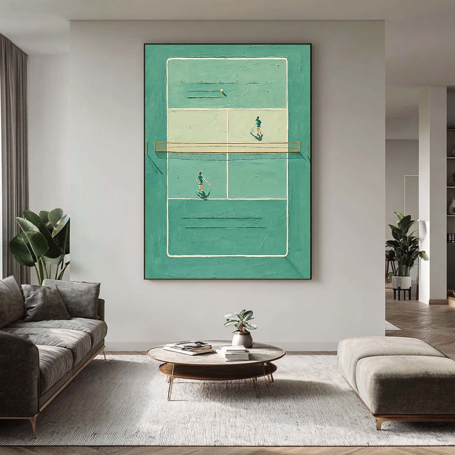 Large Tennis Wall Art Original Green Tennis Court Oil Painting Tennis Lovers Gifts Sports Decor