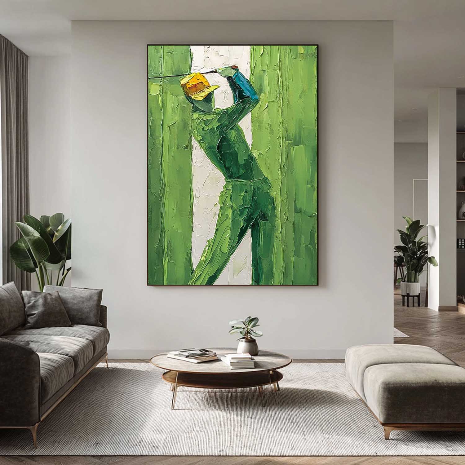Large People Wall Art Abstract Playing Golf Oil Painting Canvas Original Golf Sports Artwork Home Decor、