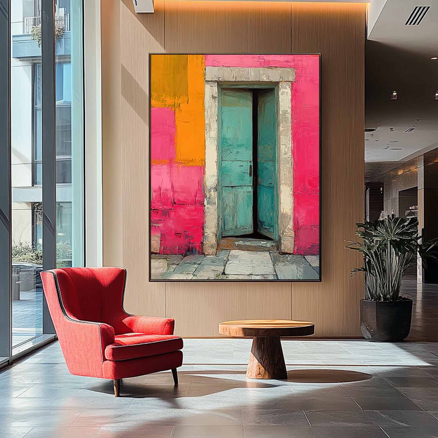 Large Architectural Door Painting Framed Original Vibrant Doorway Wall Art Abstract Acrylic painting