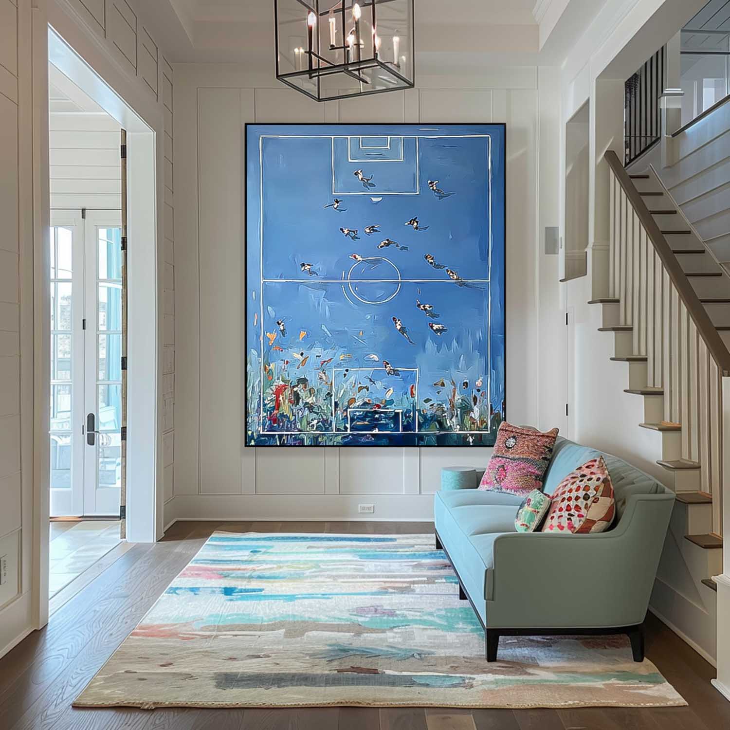 Original Blue Basketball Court Oil Painting Large Basketball Wall Art Basketball Lovers Gifts Sports Decor
