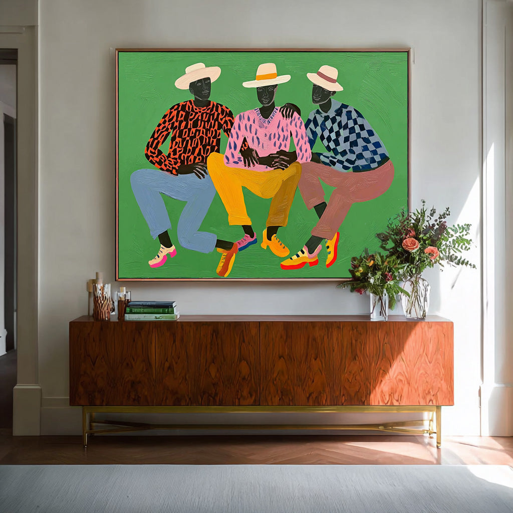 Large Brothers Portrait Wall Art  Figure Oil Painting Original Textured Three People Painting Canvas