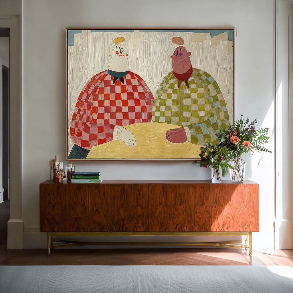 Large Brothers Portrait Wall Art  Figure Oil Painting Original Textured People Painting Canvas Home Decor
