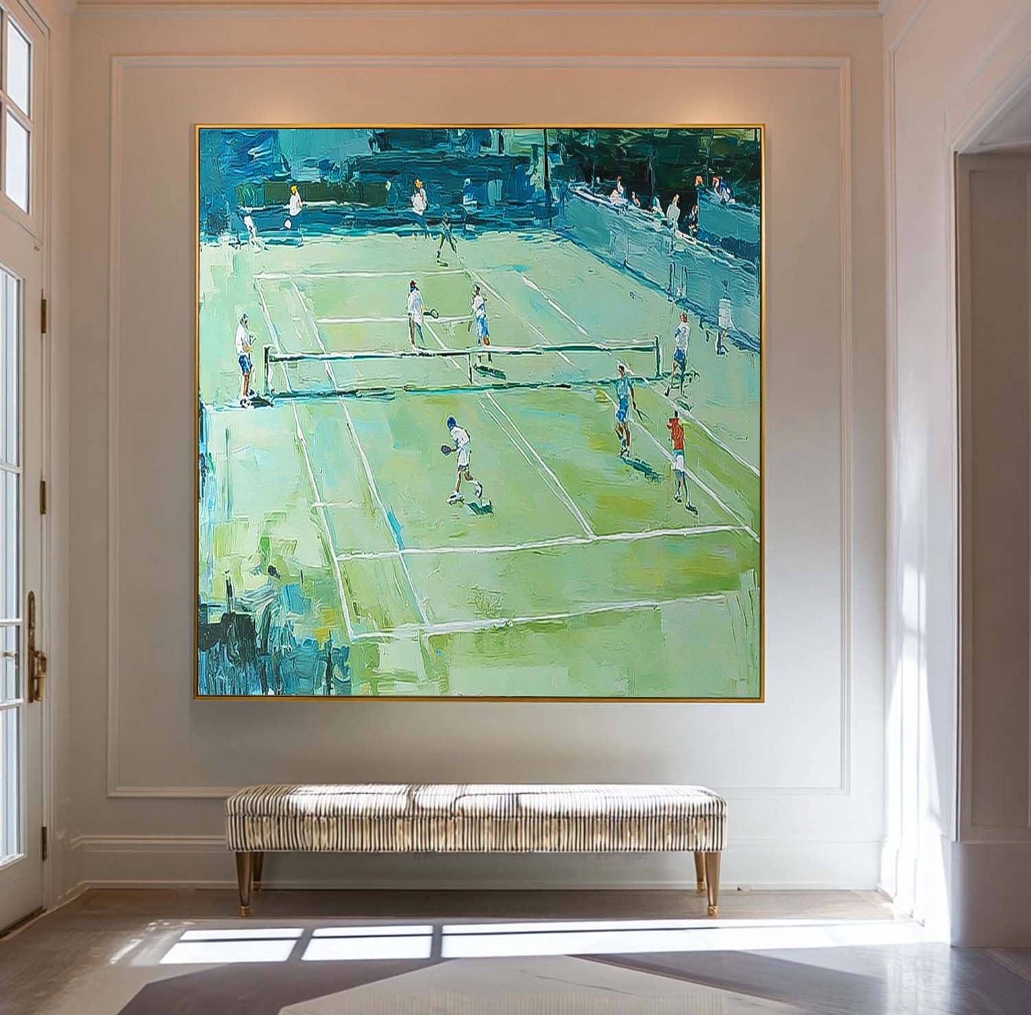 Large Green Badminton Court Painting Textured Wall Art Abstract Badminton Sports Art On Canvas Badminton Lovers Gift
