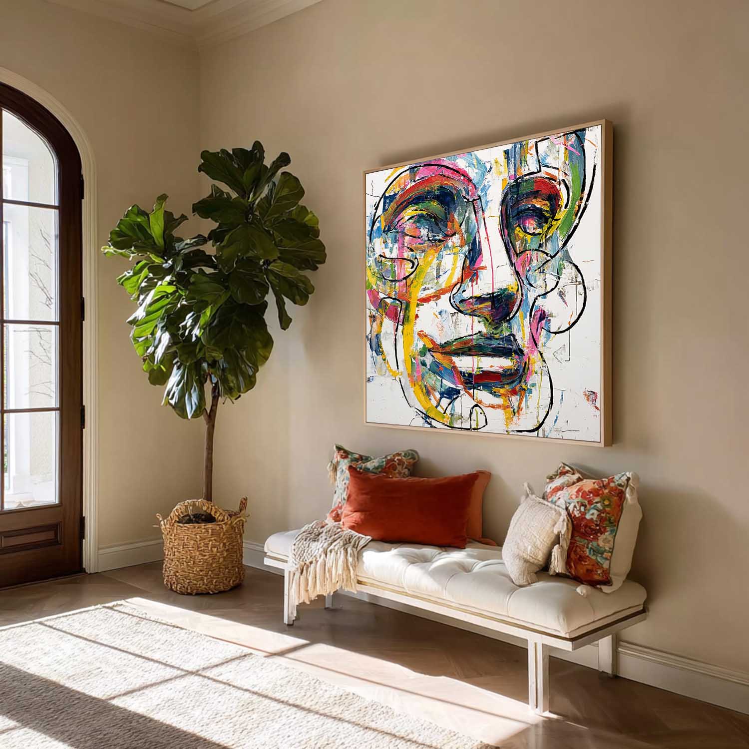Abstract Side Face Oil Painting Canvas Large People Wall Art Color Original Facial Features Artwork