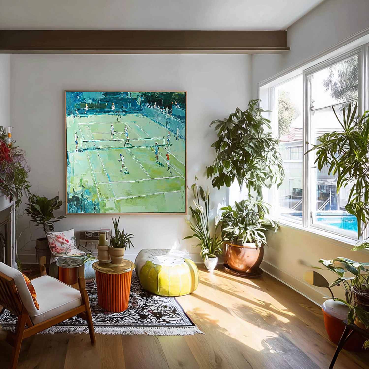 Large Green Badminton Court Painting Textured Wall Art Abstract Badminton Sports Art On Canvas Badminton Lovers Gift