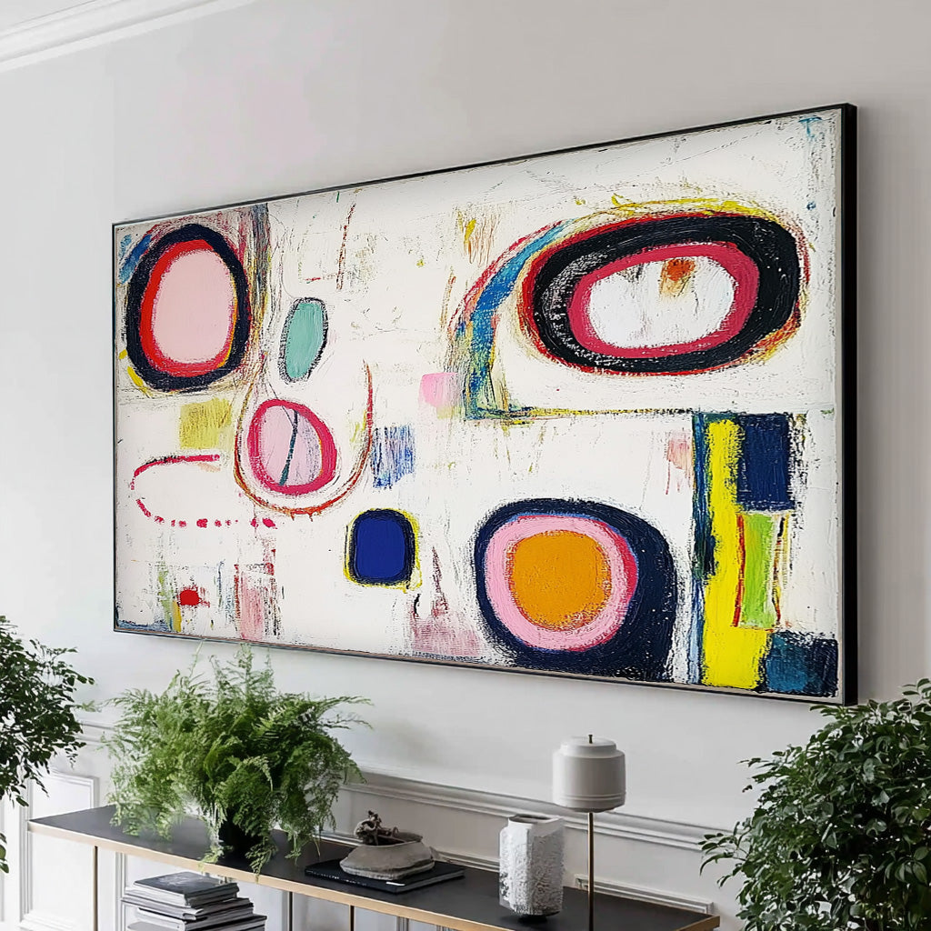 Abstract Oil Painting Modern Colorful Handmade Artwork Original Irregular Geometric Circles Wall Art