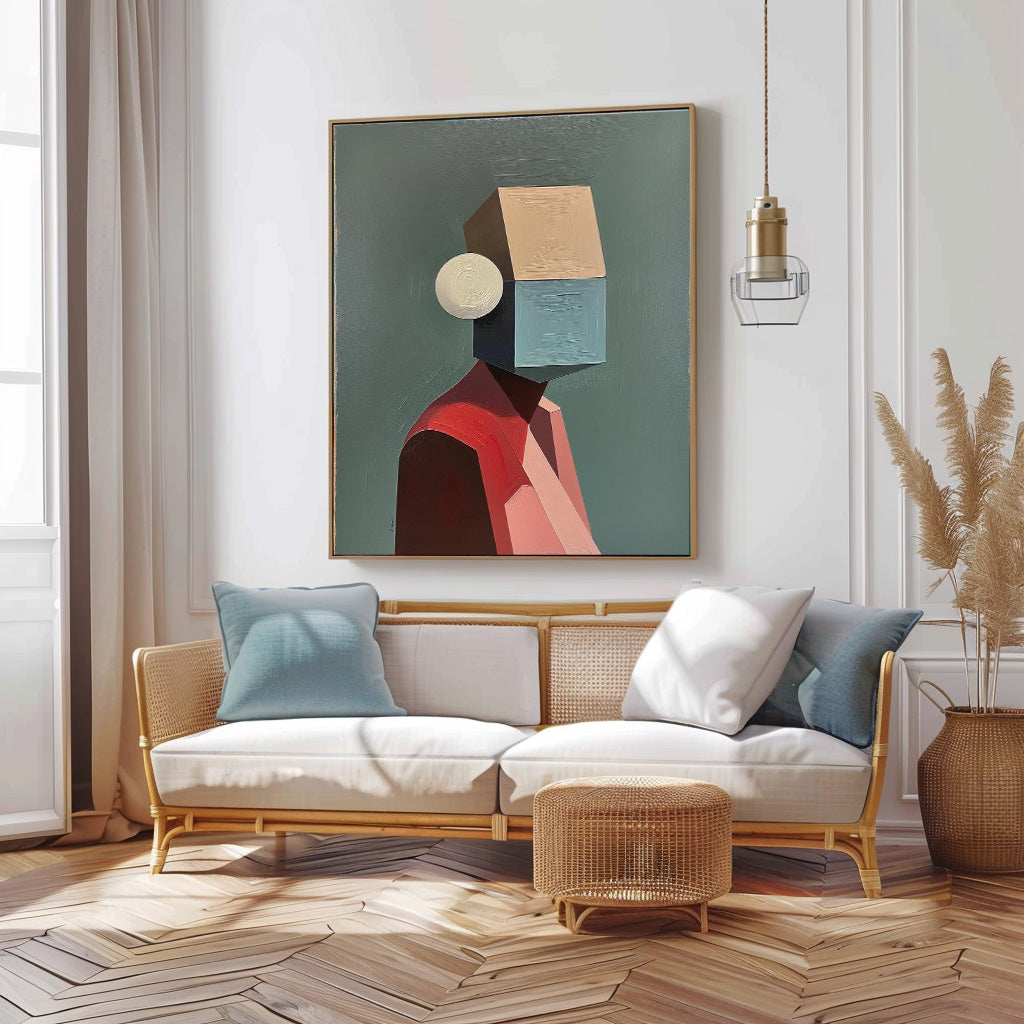 Original Large Abstract Figure Wall Art Textured Geometric Shapes People Painting Canvas Home Decor