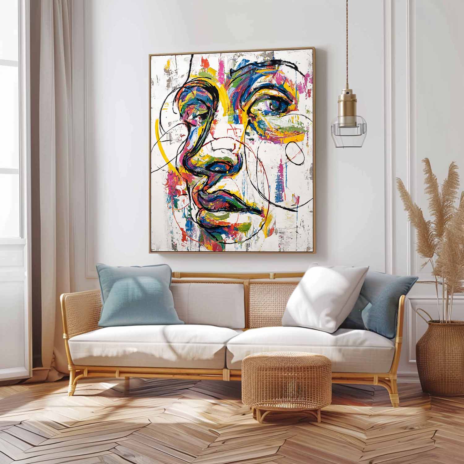 Large People Wall Art Color Abstract Side Face Oil Painting Canvas Original Facial Features Artwork