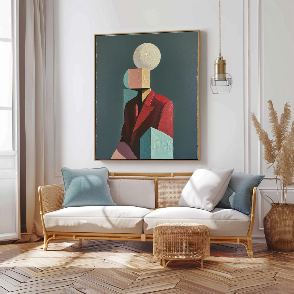 Textured Geometric Shapes People Painting Canvas Original Large Abstract Figure Wall Art Home Decor